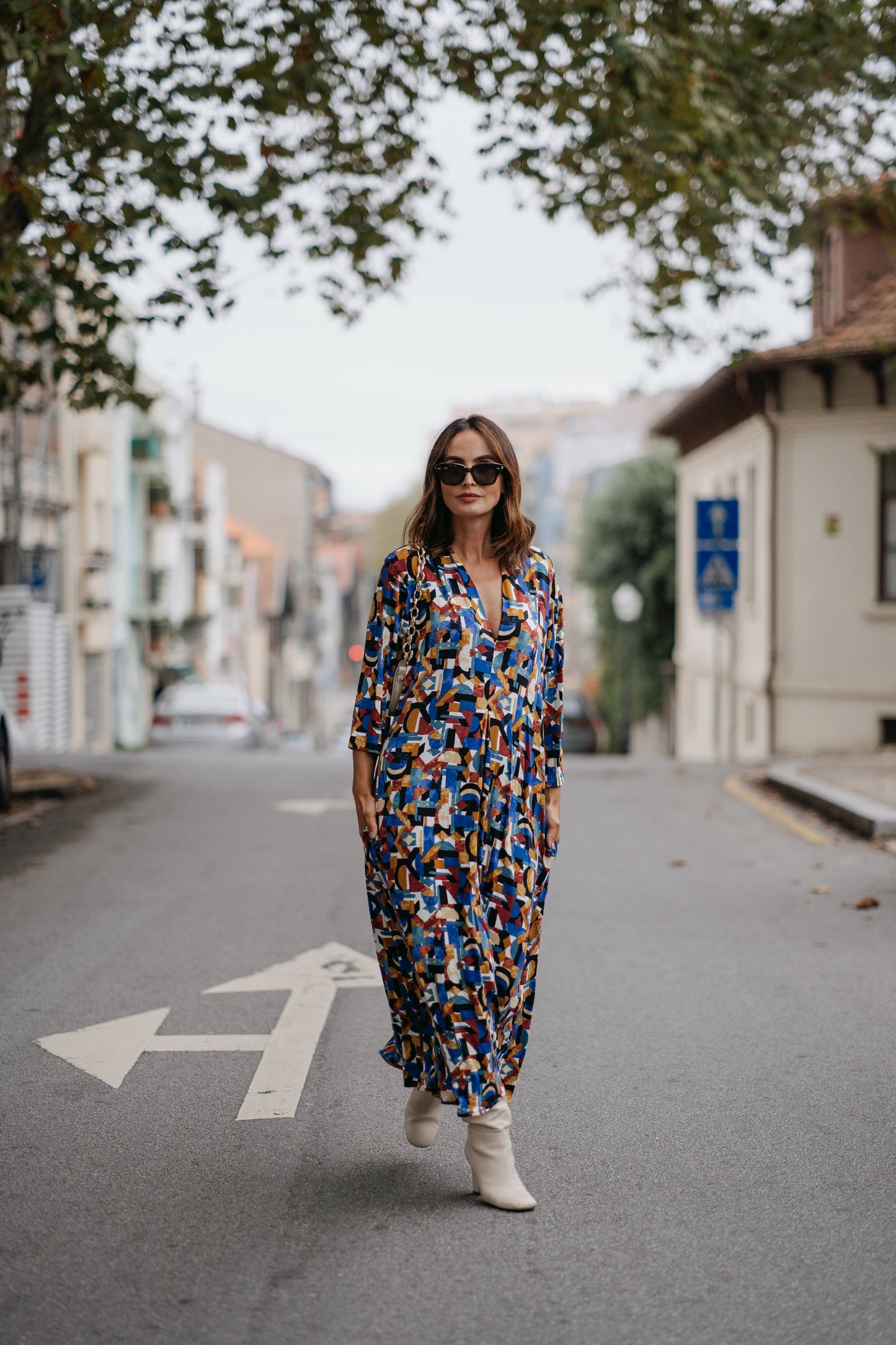 Vestido largo de punto estampado