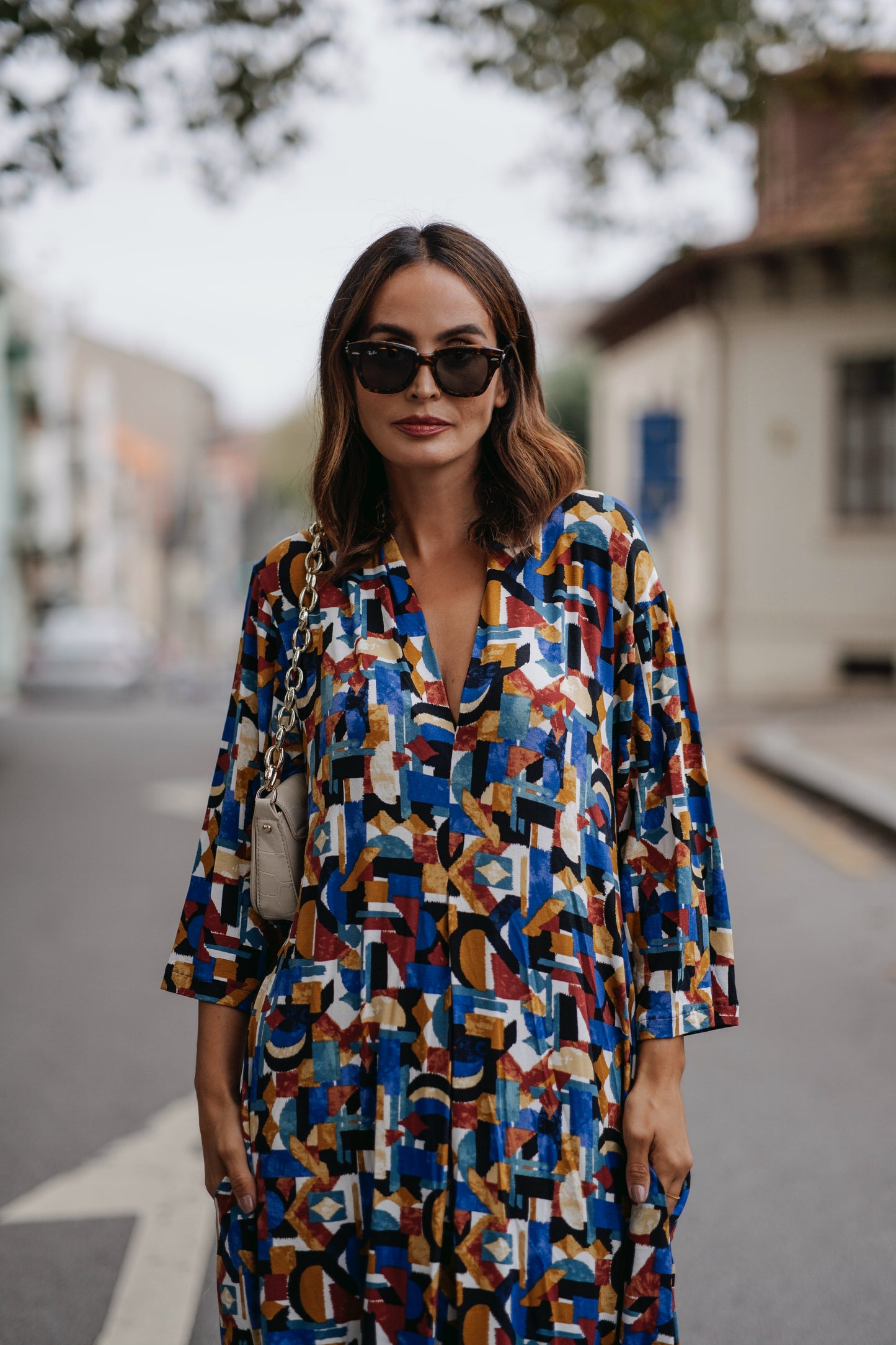 Vestido largo de punto estampado