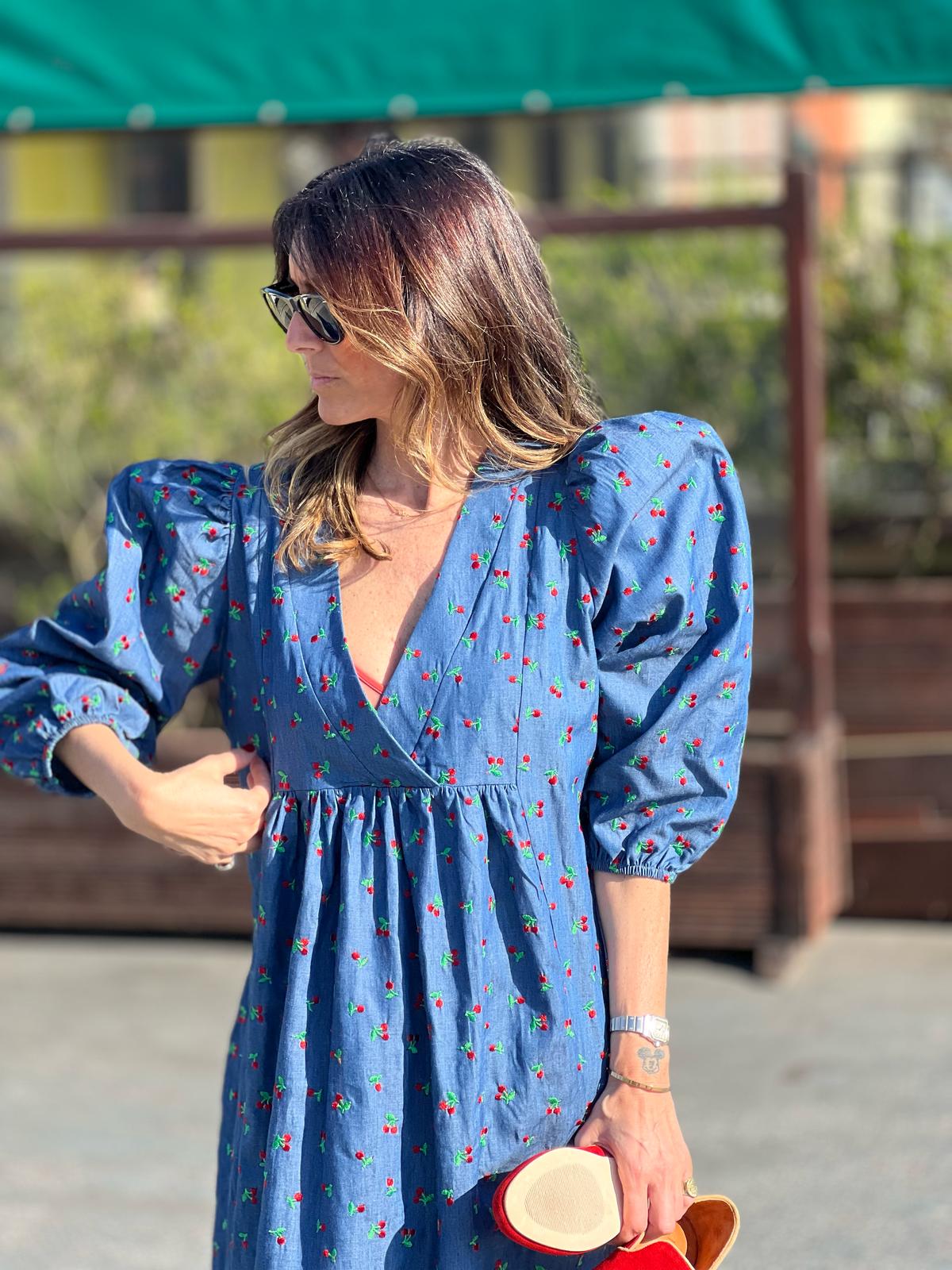 Vestido midi em ganga