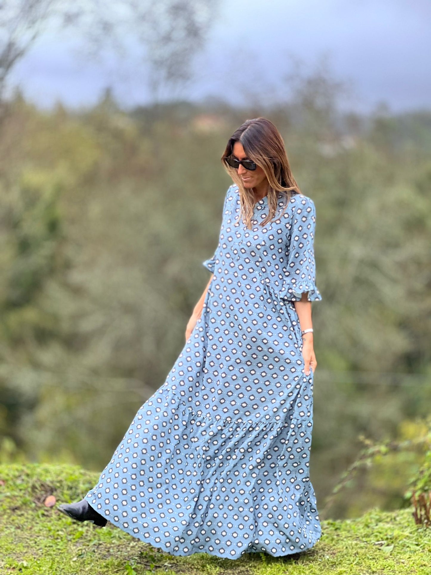 vestido largo estampado