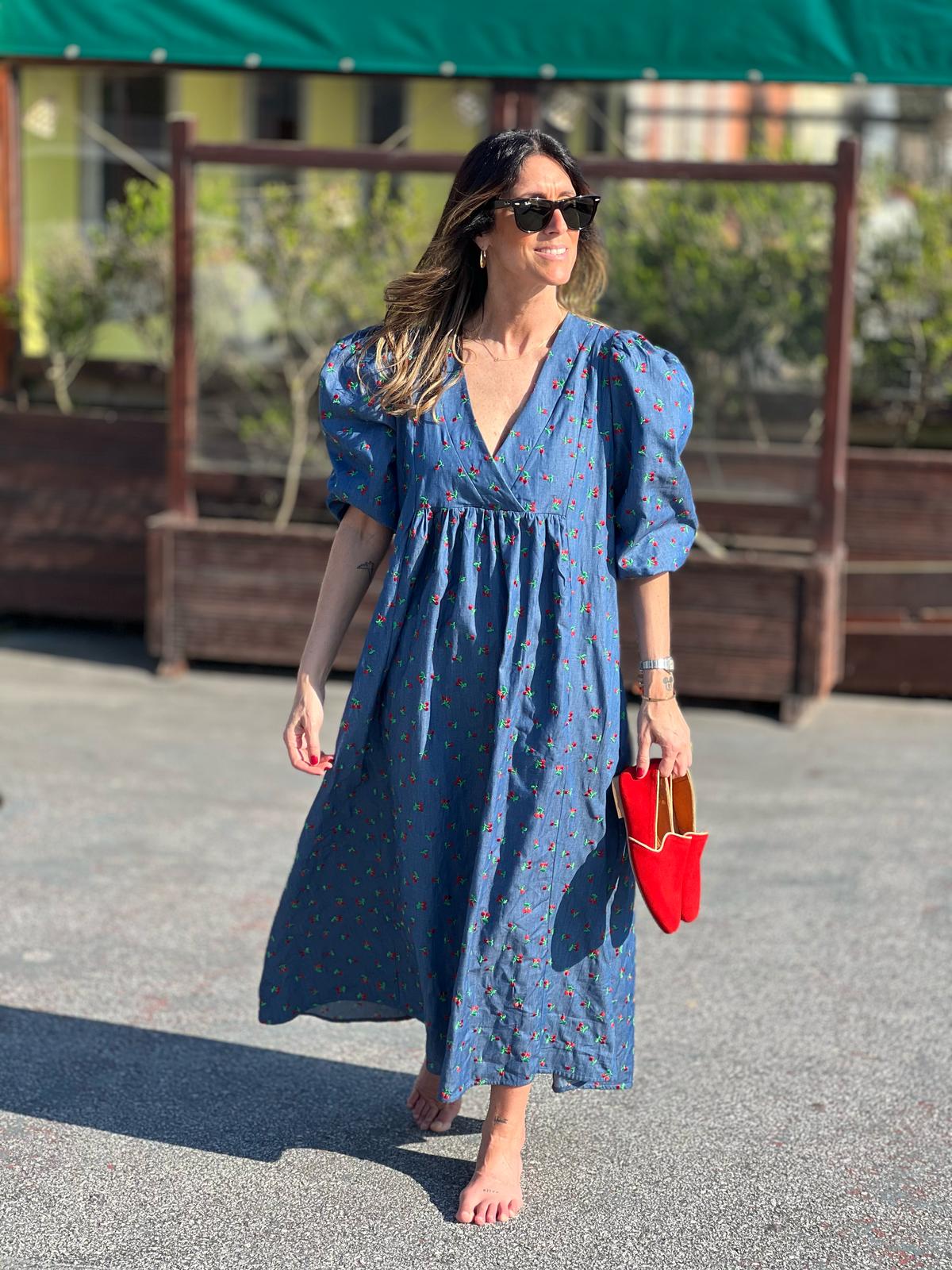 Vestido midi em ganga