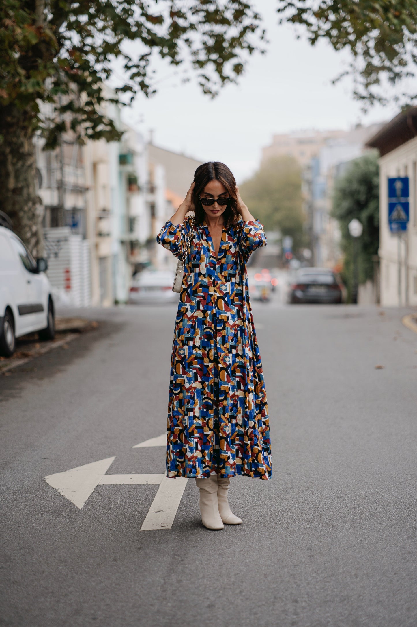 Vestido largo de punto estampado