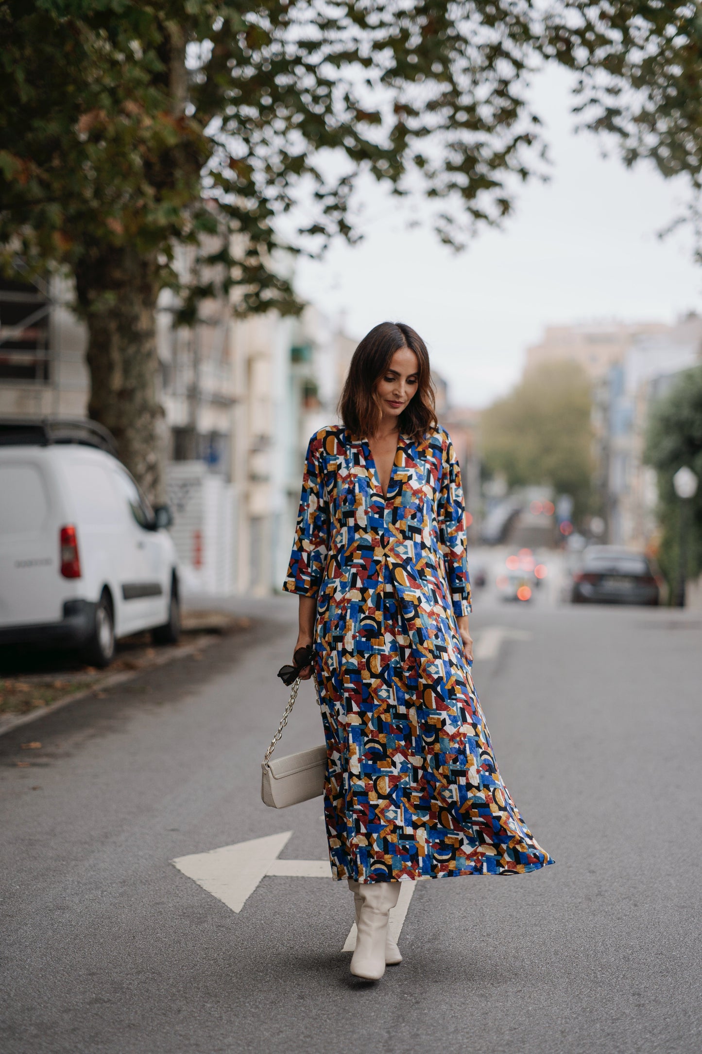 Vestido largo de punto estampado