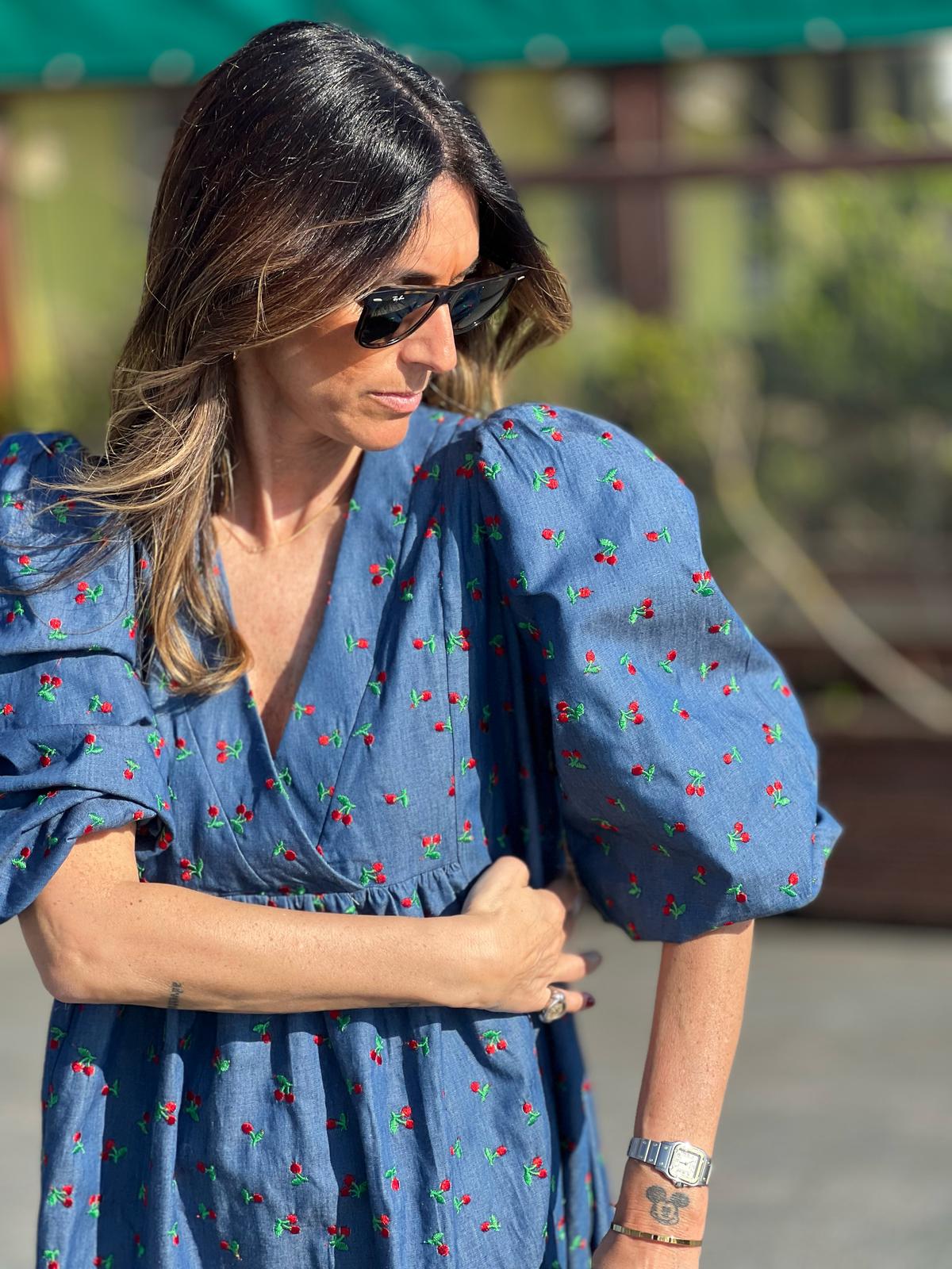 Vestido midi em ganga