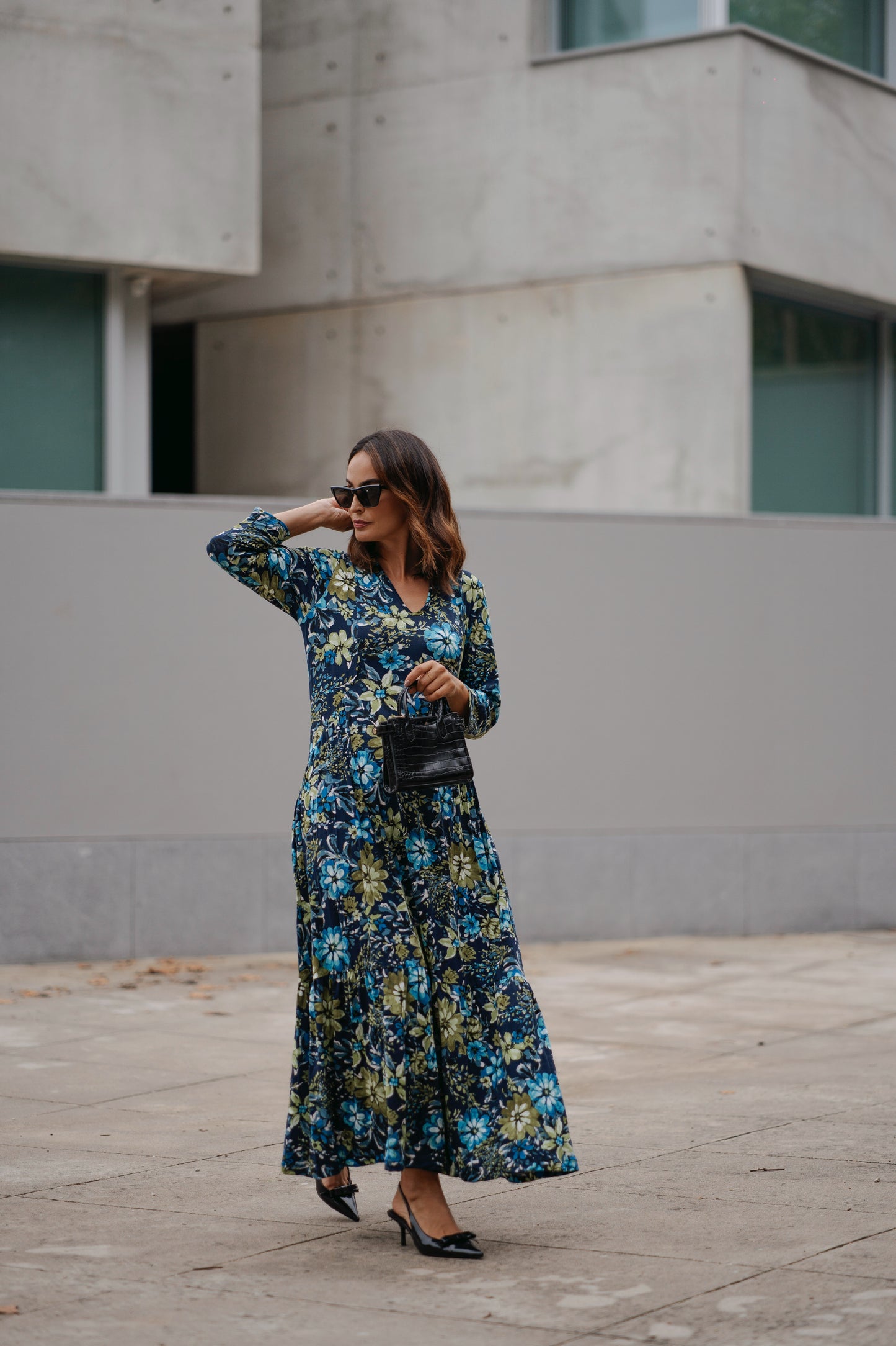Vestido largo de punto estampado