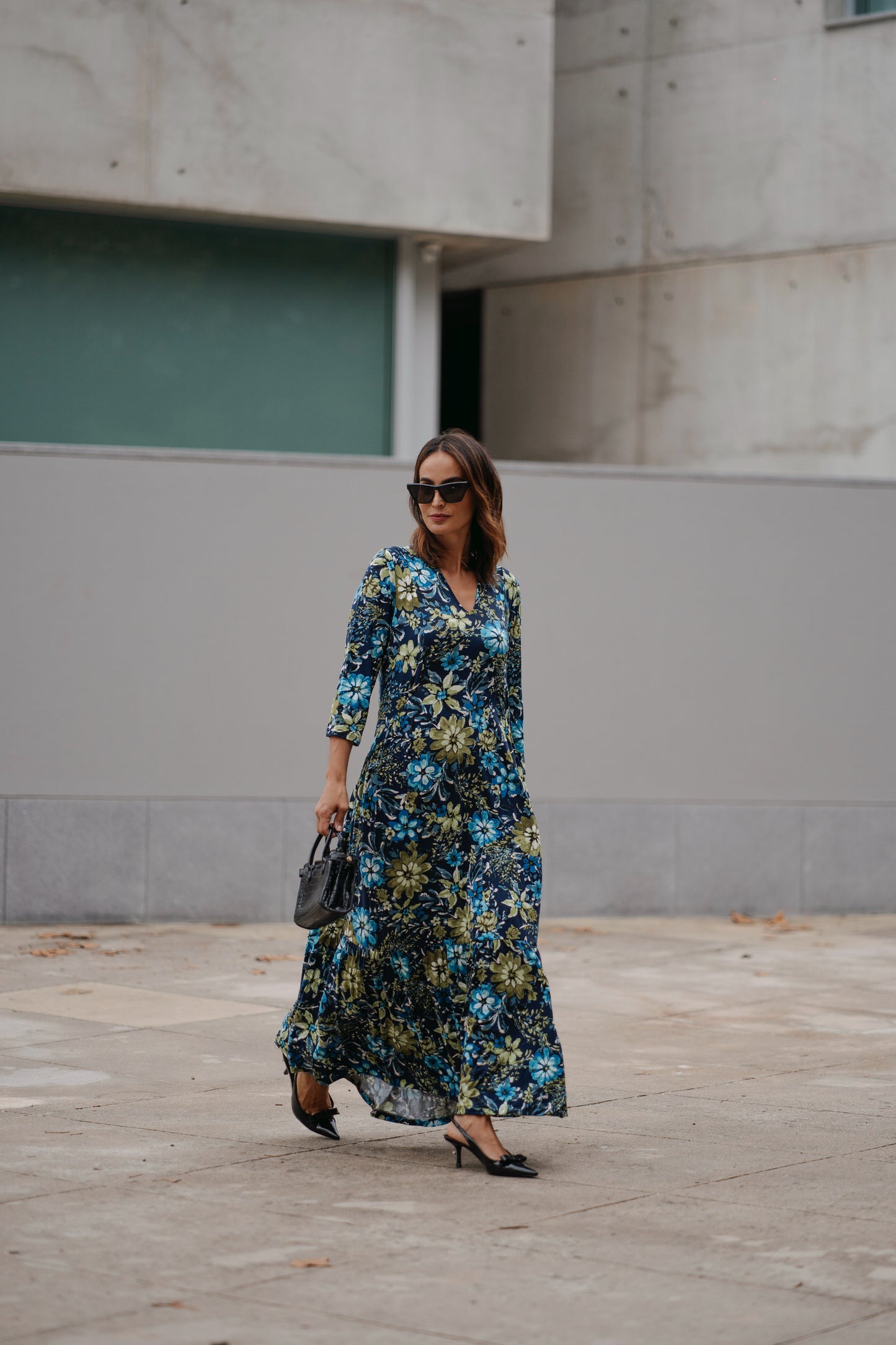 Vestido largo de punto estampado