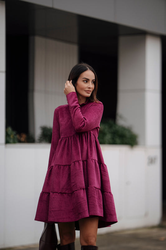 Vestido corto de terciopelo burdeos