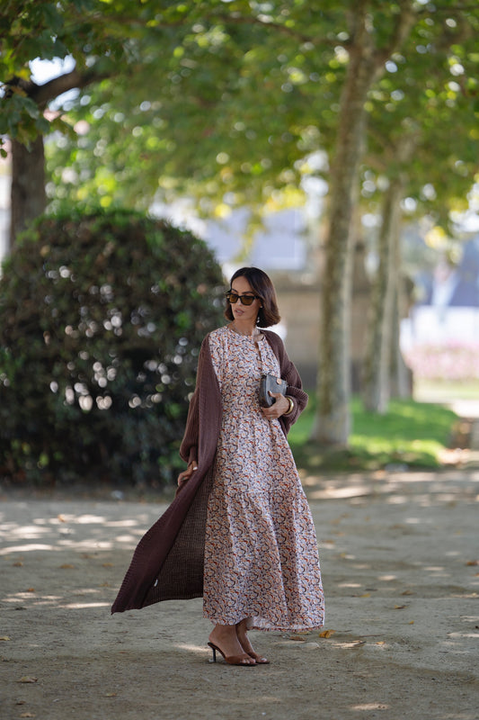 Abrigo largo de punto marrón