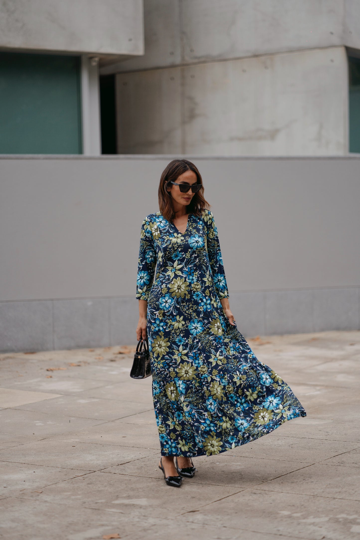 Vestido largo de punto estampado
