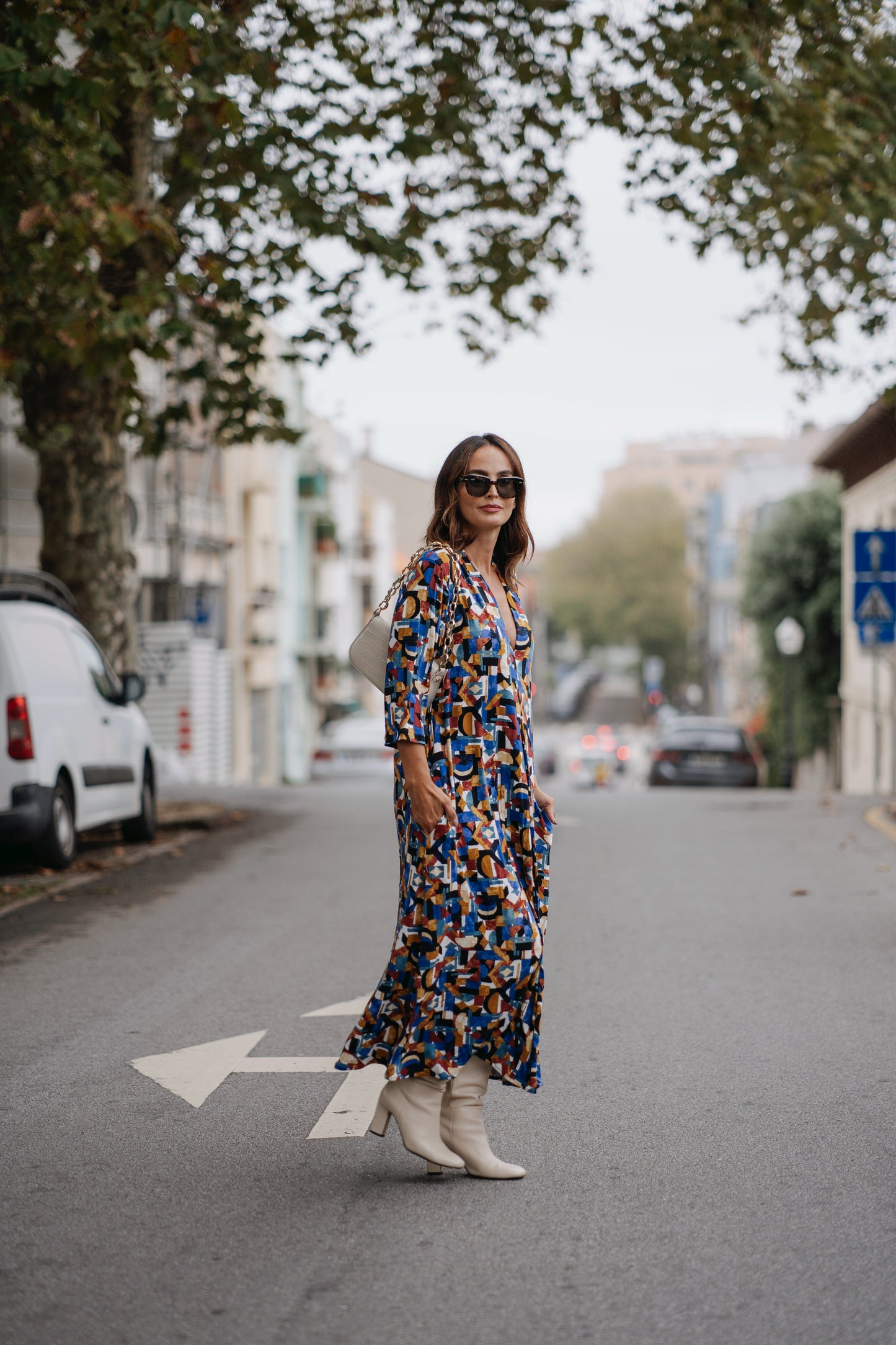 Vestido largo de punto estampado