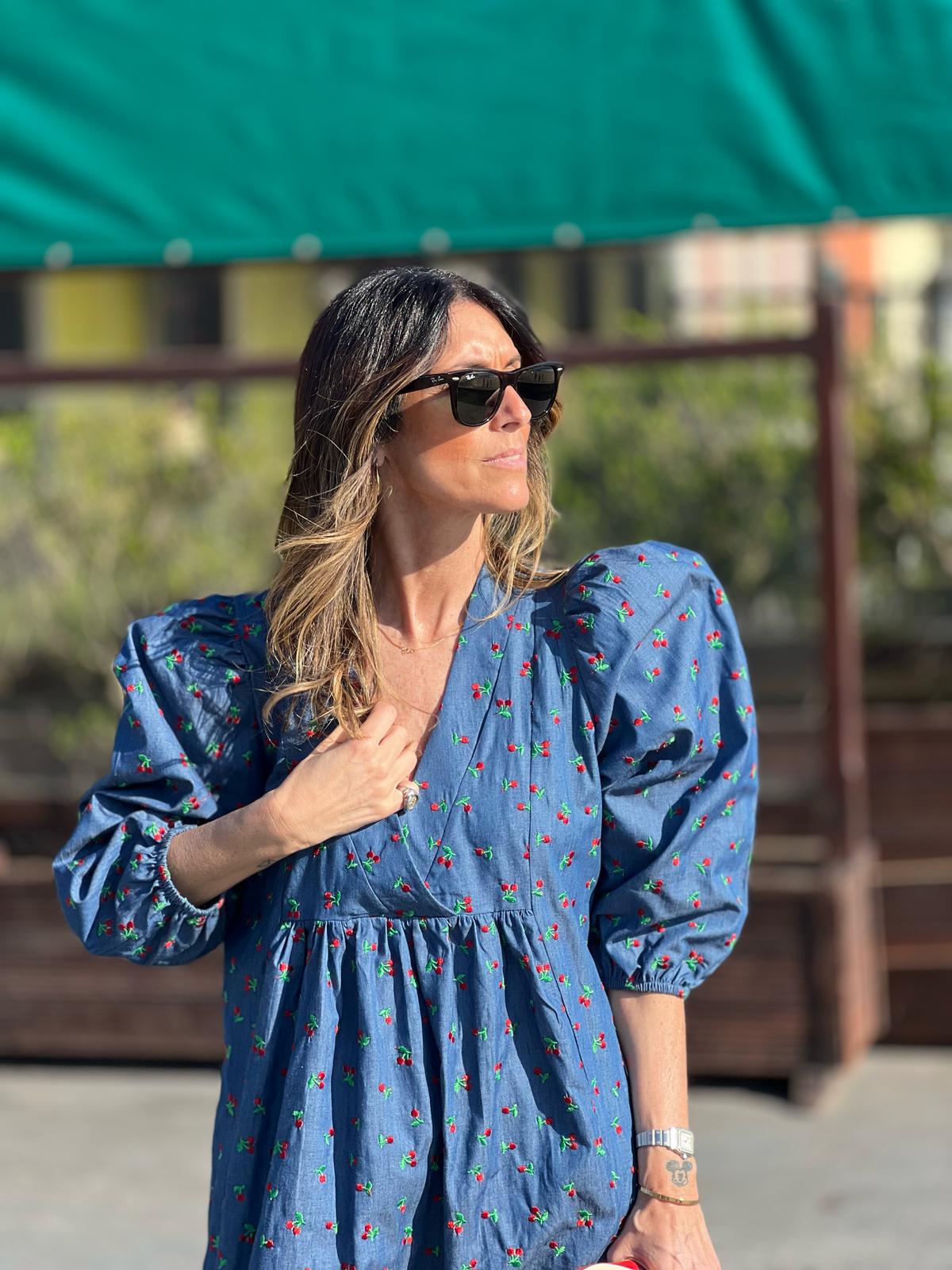 Vestido midi em ganga