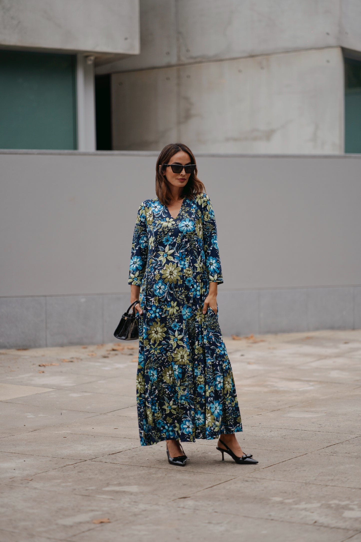 Vestido largo de punto estampado