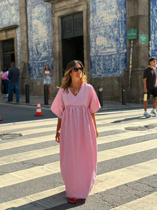 Vestido comprido riscas