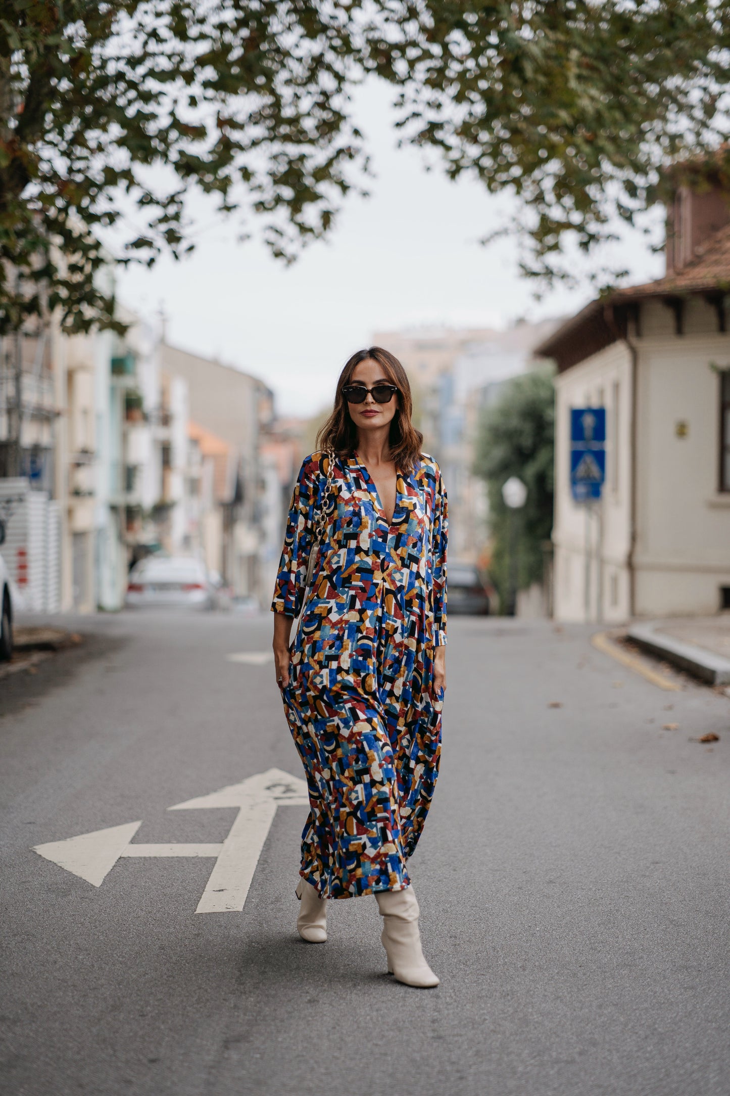 Vestido largo de punto estampado