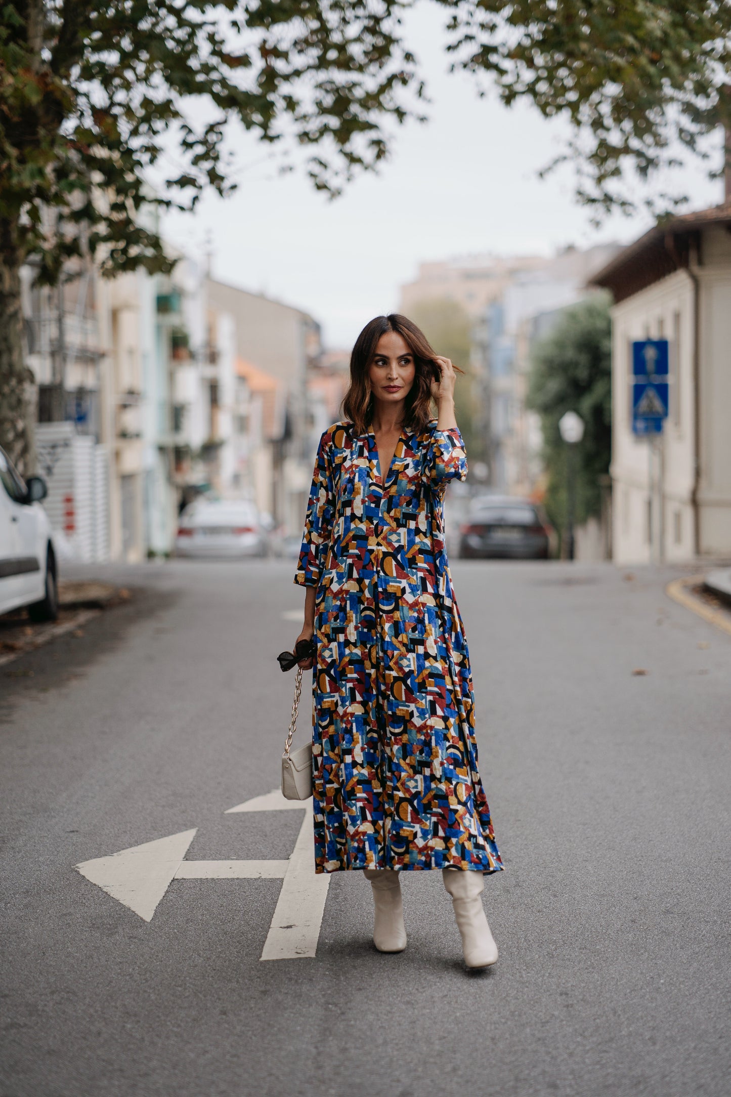 Vestido largo de punto estampado