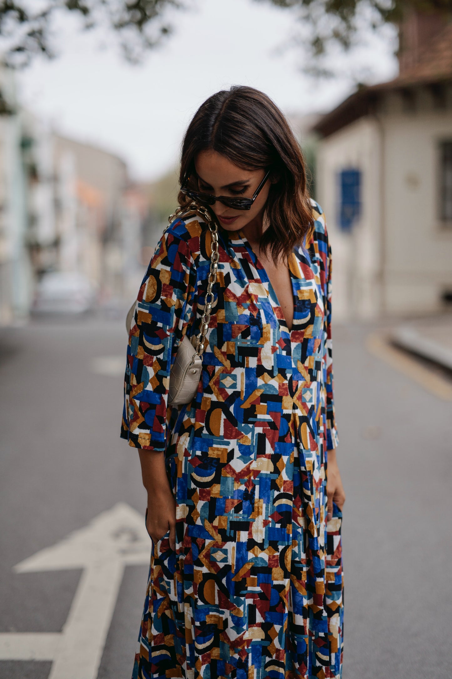 Vestido largo de punto estampado