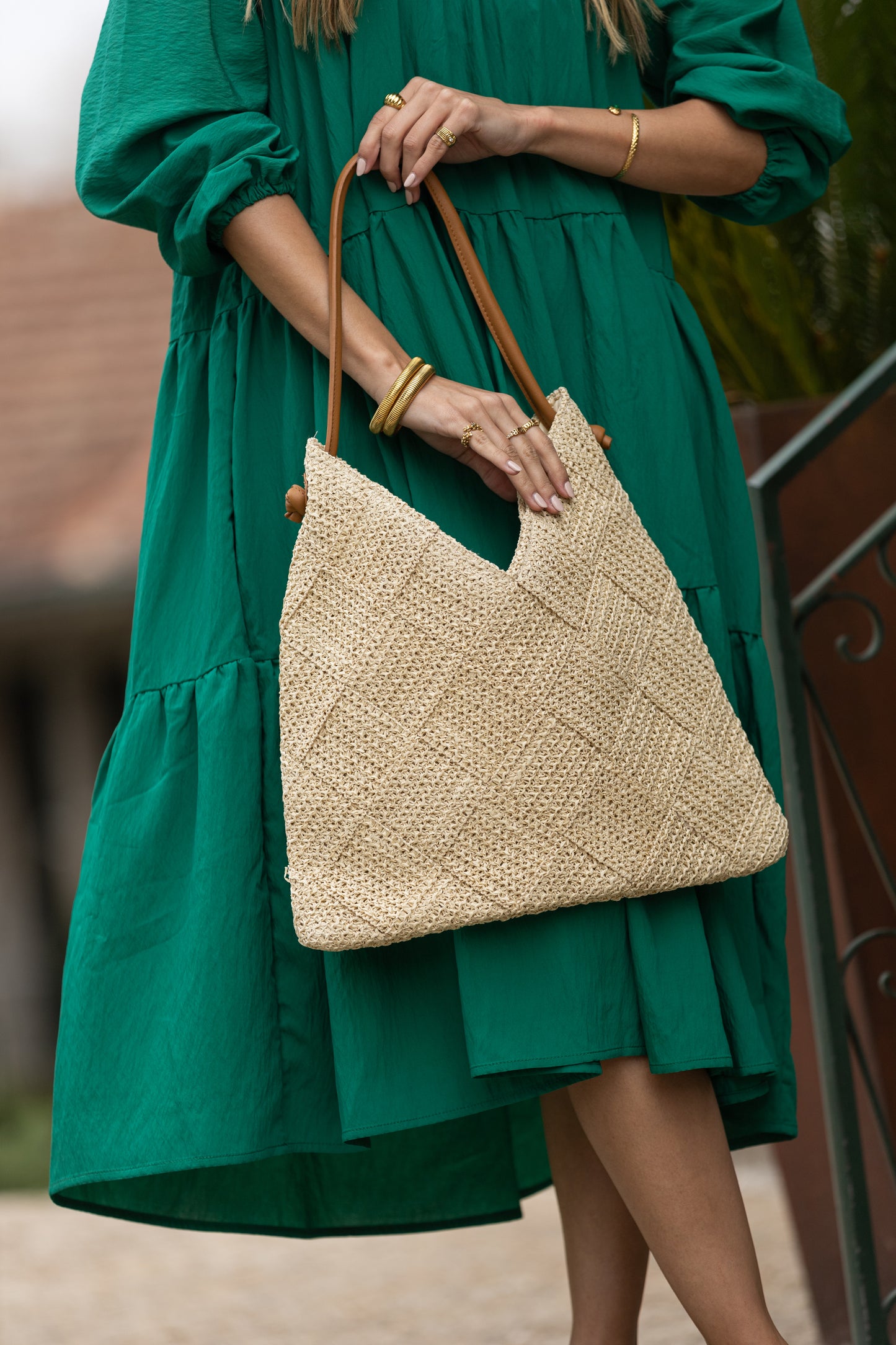 Bolso de hombro con efecto paja