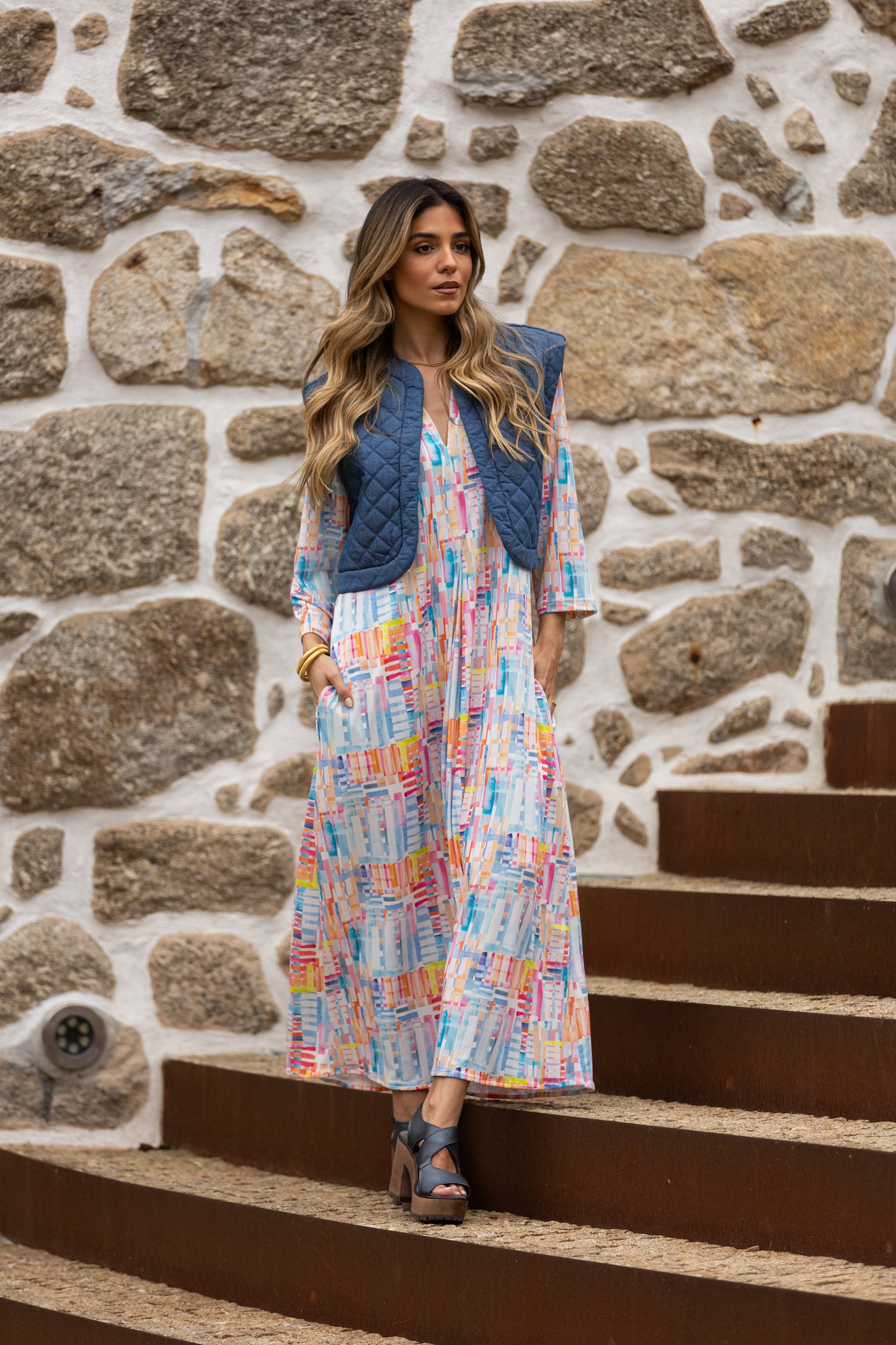 Vestido largo en malha estampada