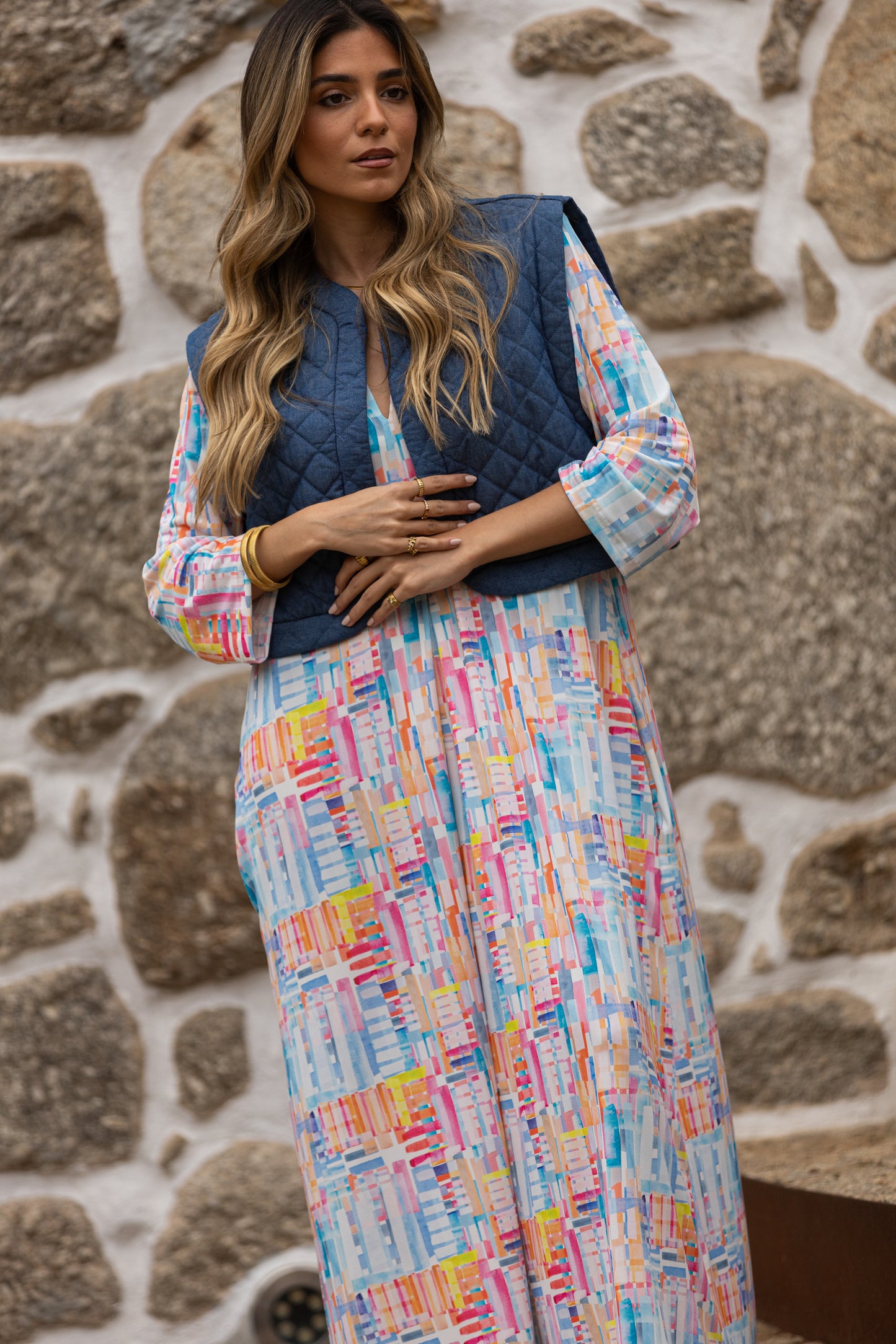 Vestido largo en malha estampada