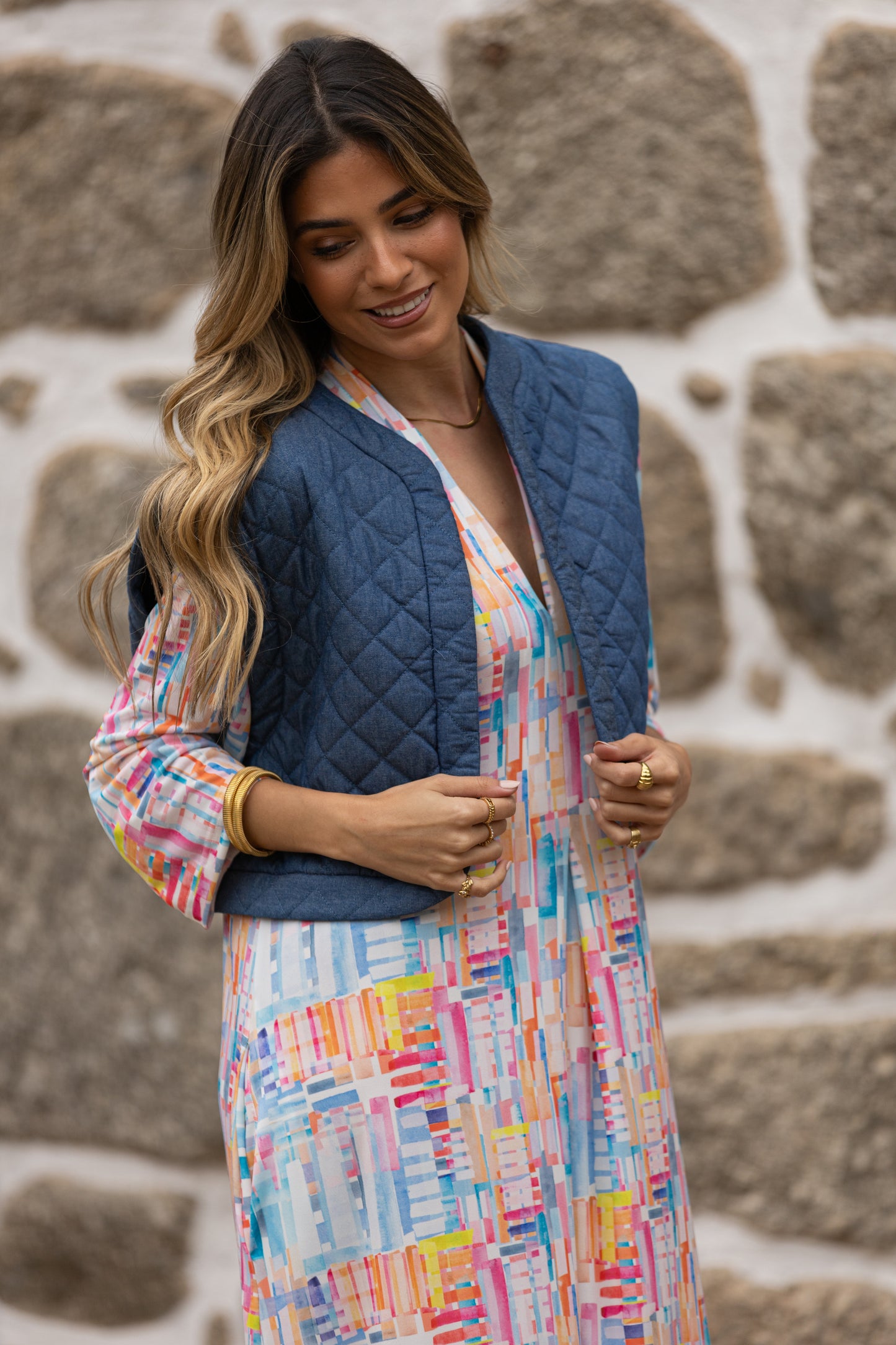 Vestido largo en malha estampada