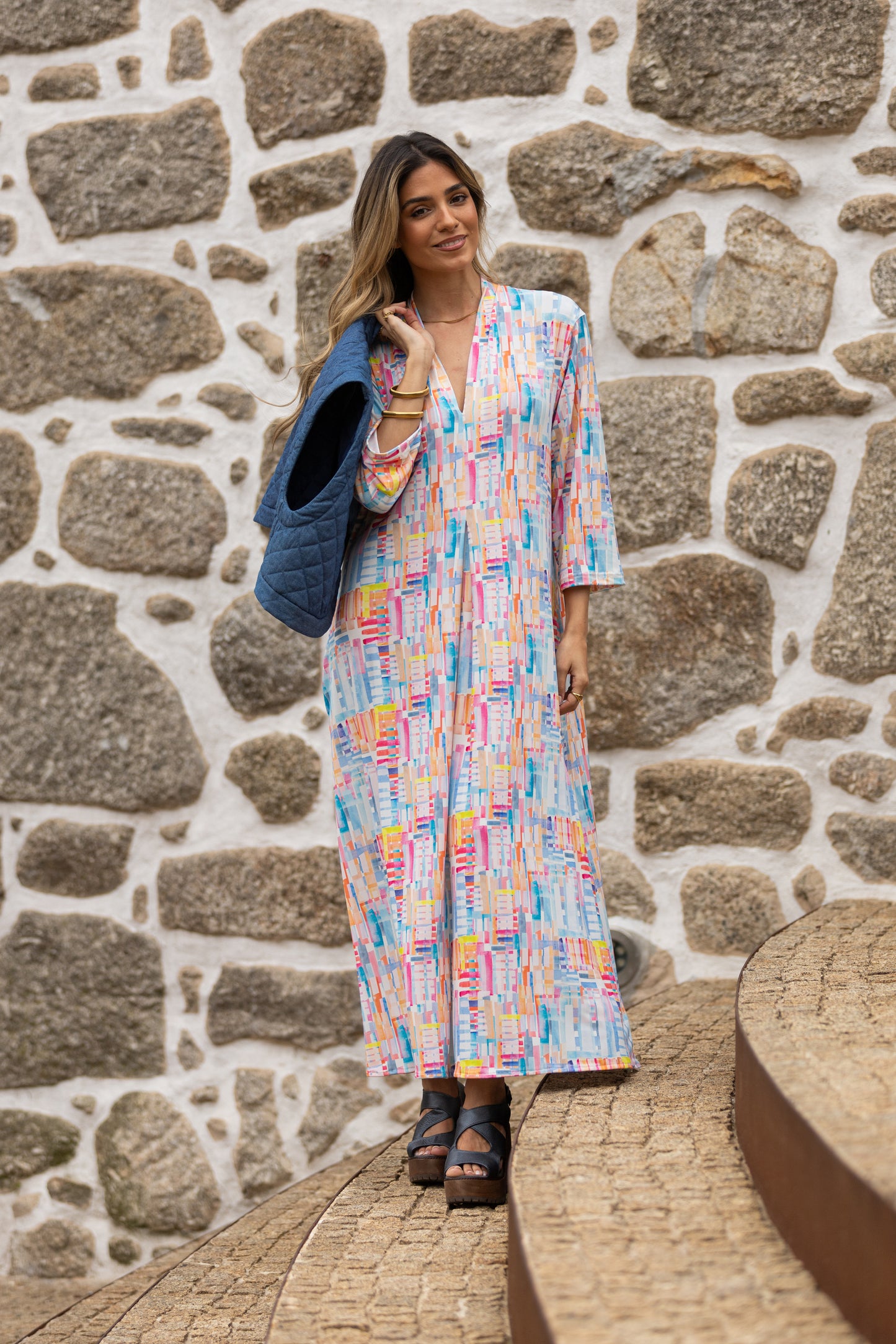 Vestido largo en malha estampada