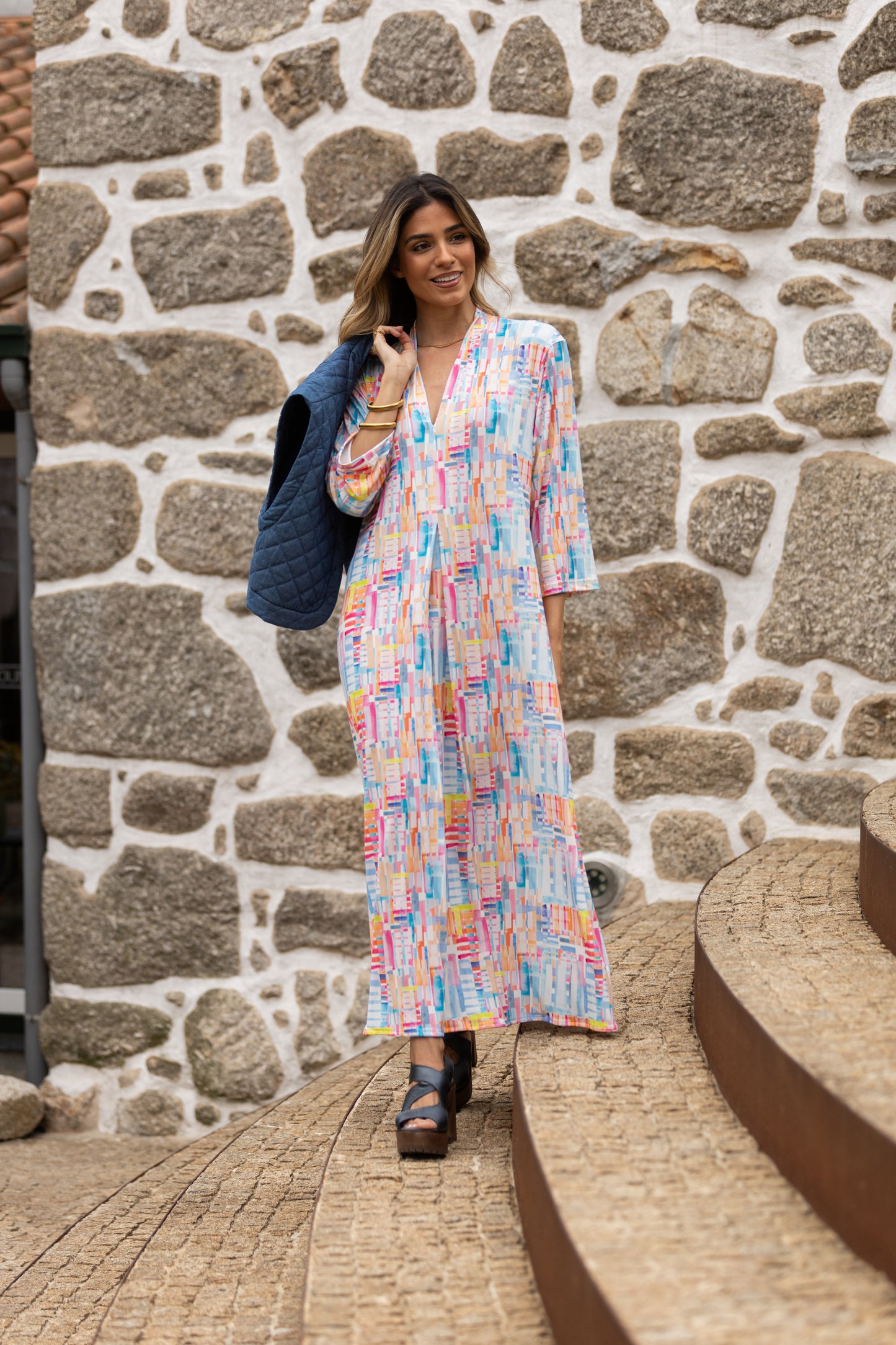 Vestido largo en malha estampada
