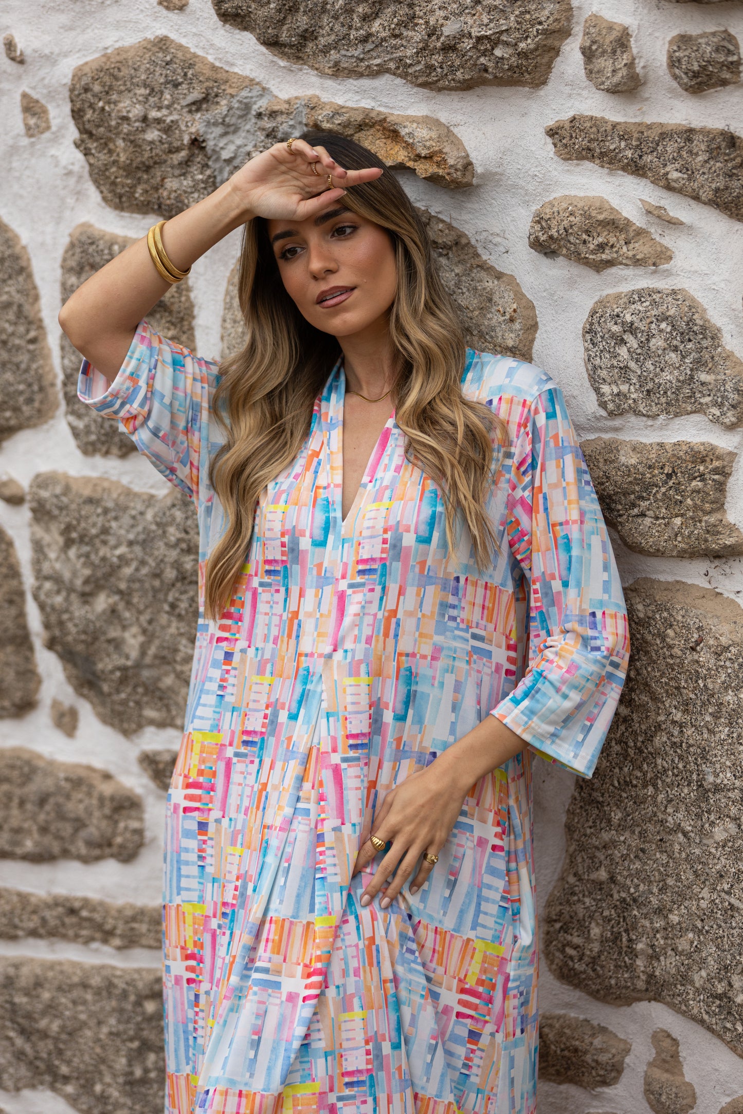 Vestido largo en malha estampada
