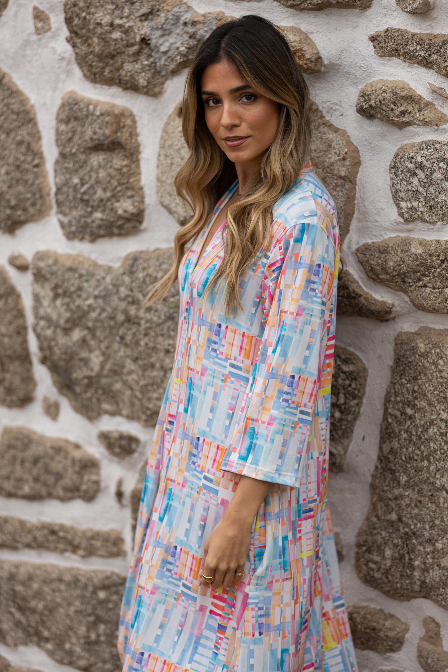 Vestido largo en malha estampada
