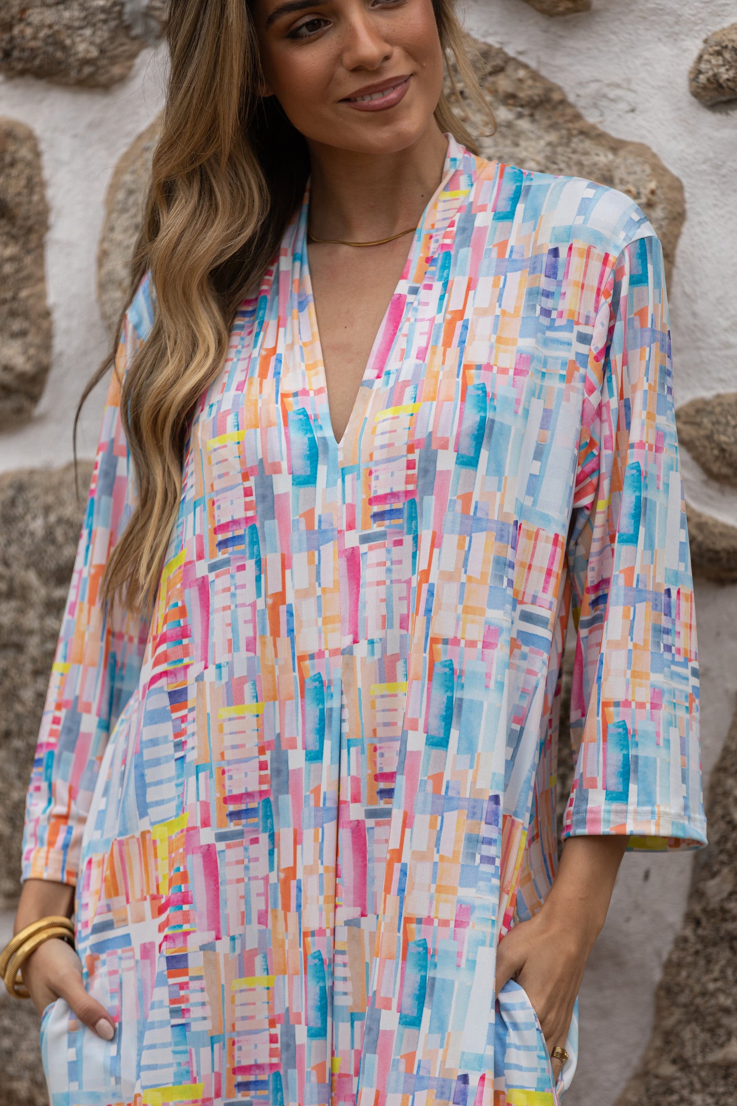 Vestido largo en malha estampada