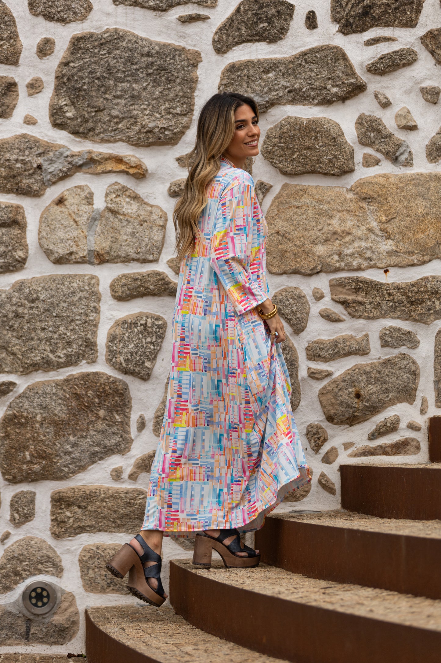 Vestido largo en malha estampada