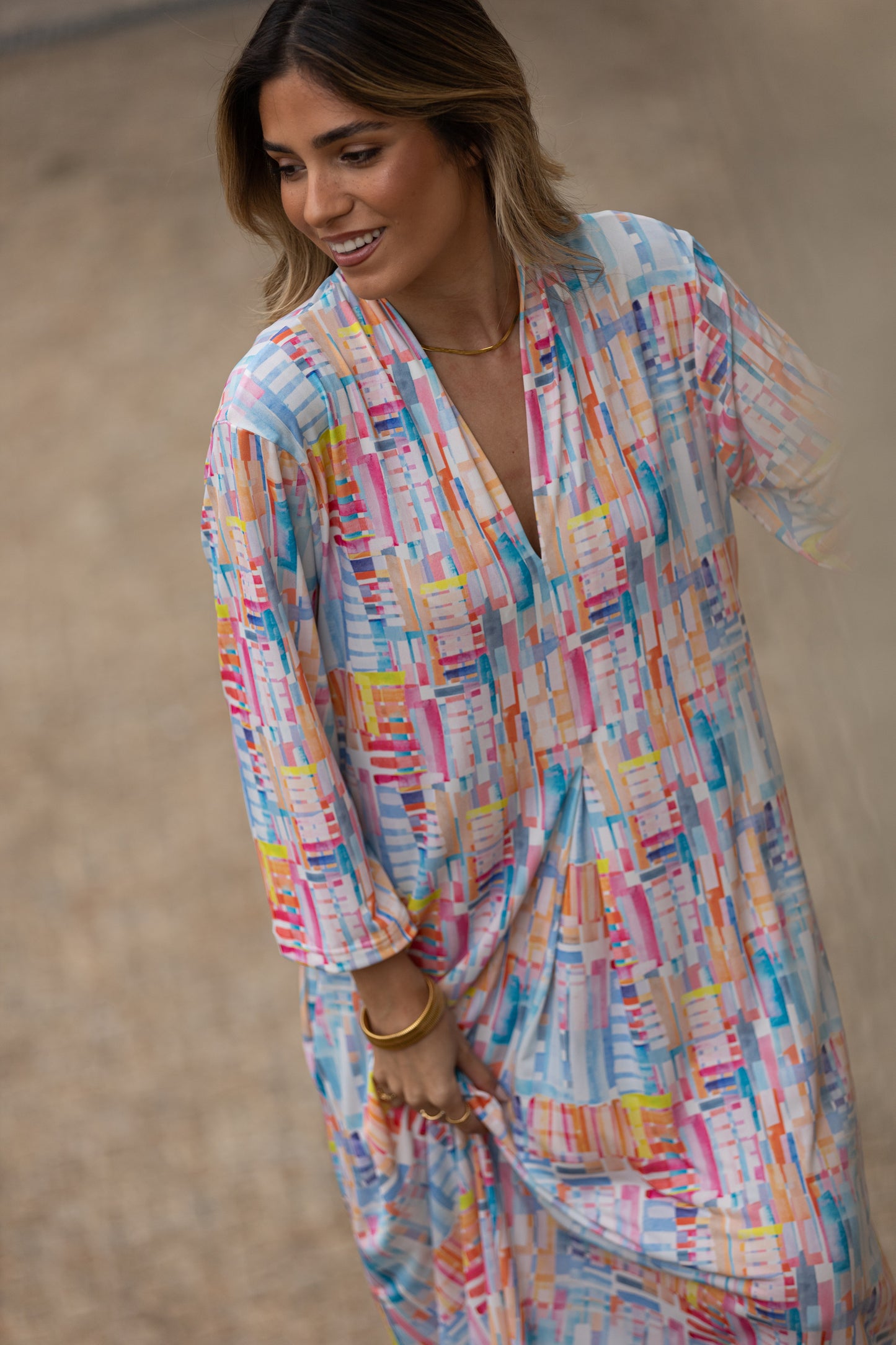 Vestido largo en malha estampada