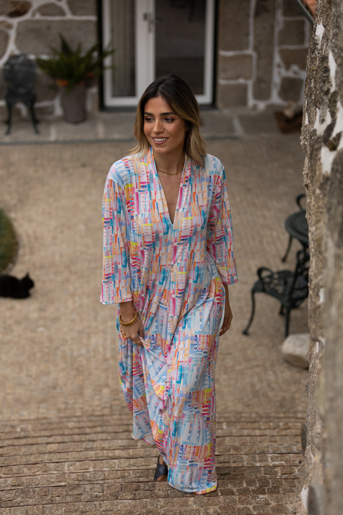 Vestido largo en malha estampada