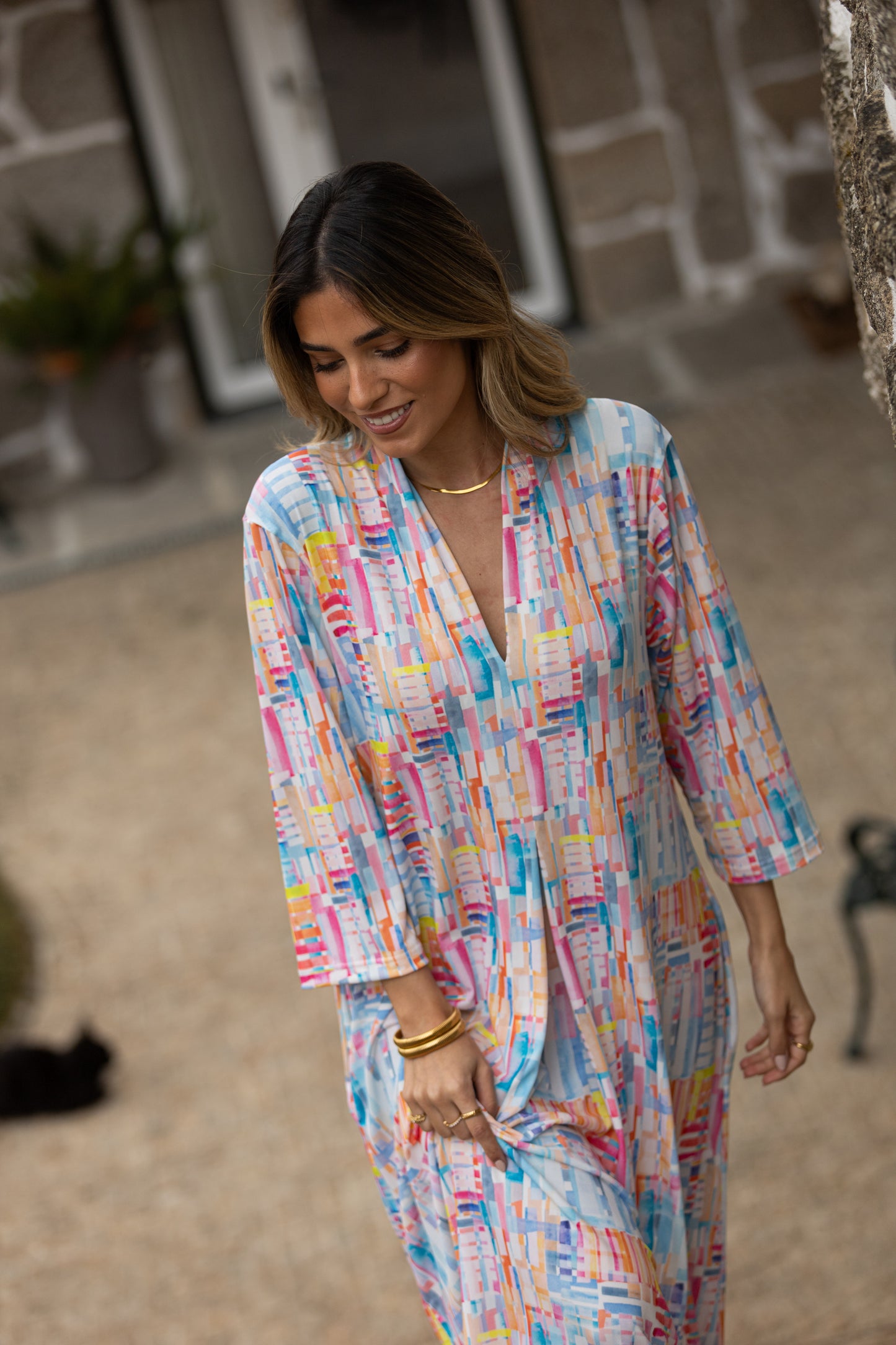 Vestido largo en malha estampada