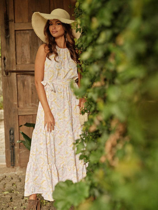 Vestido largo con cinturón