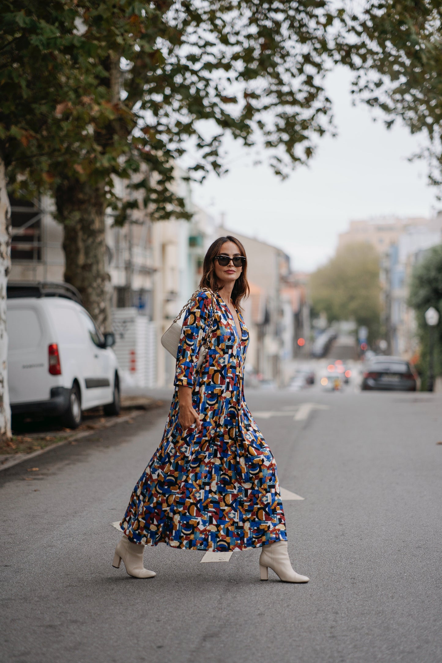 Vestido largo de punto estampado