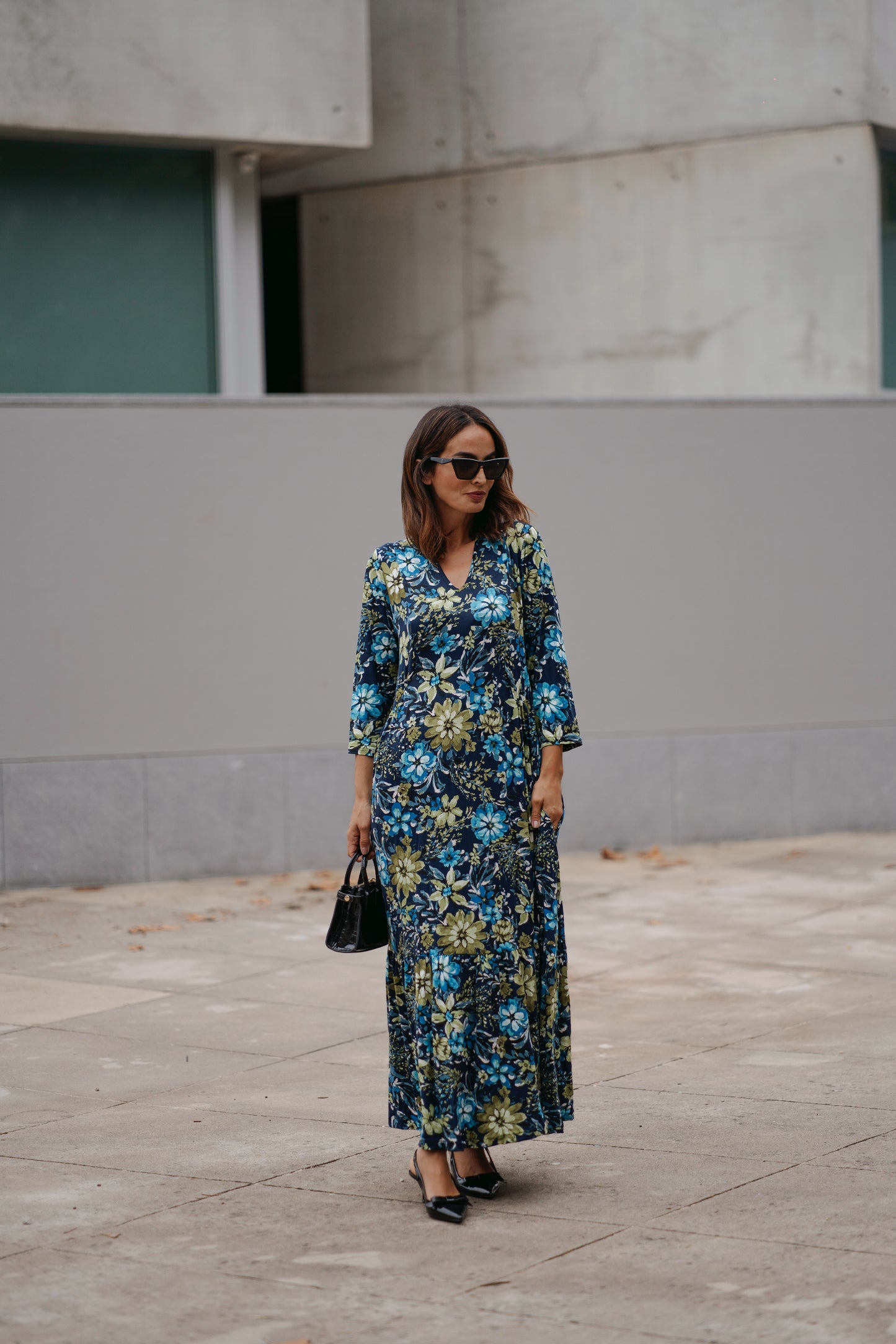 Vestido largo de punto estampado
