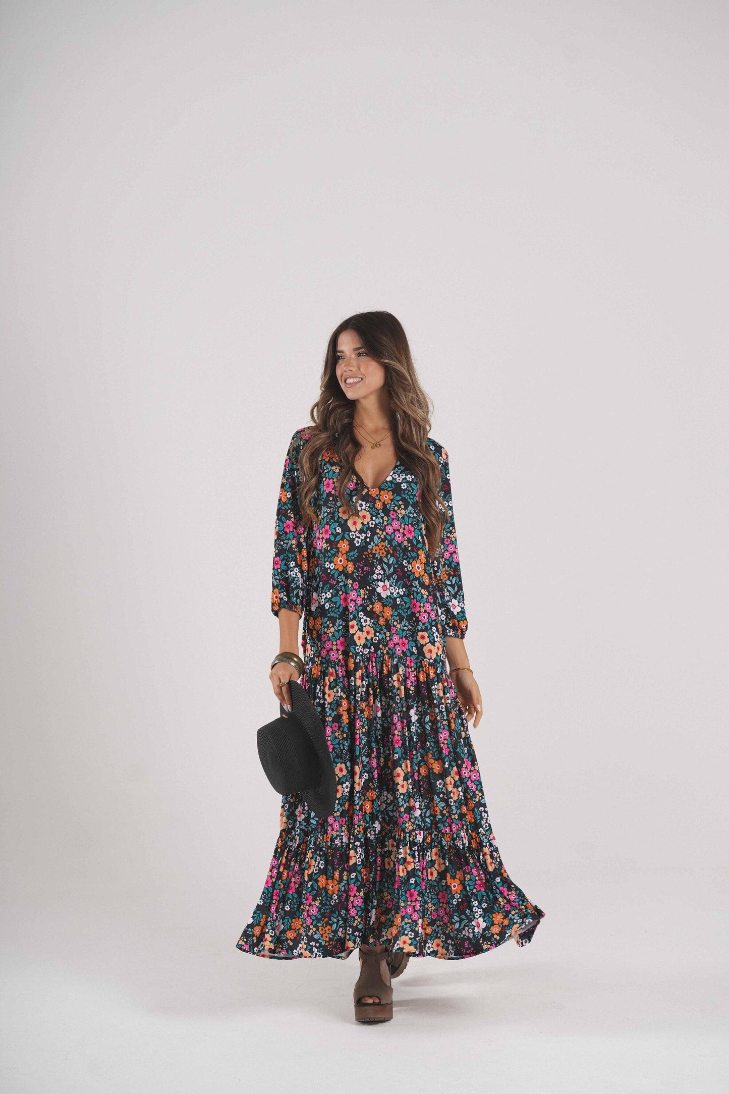 Vestido largo de punto estampado