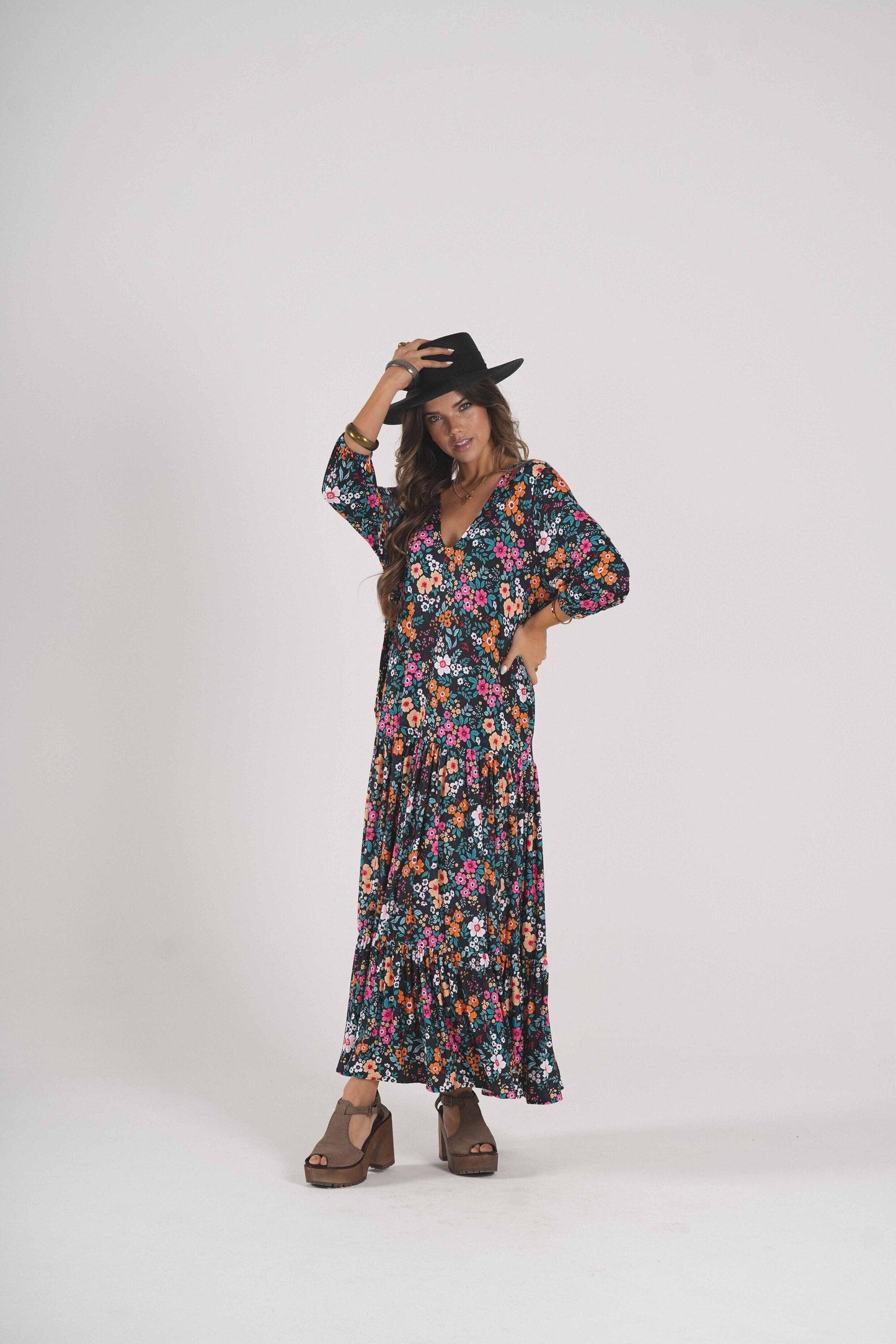 Vestido largo de punto estampado