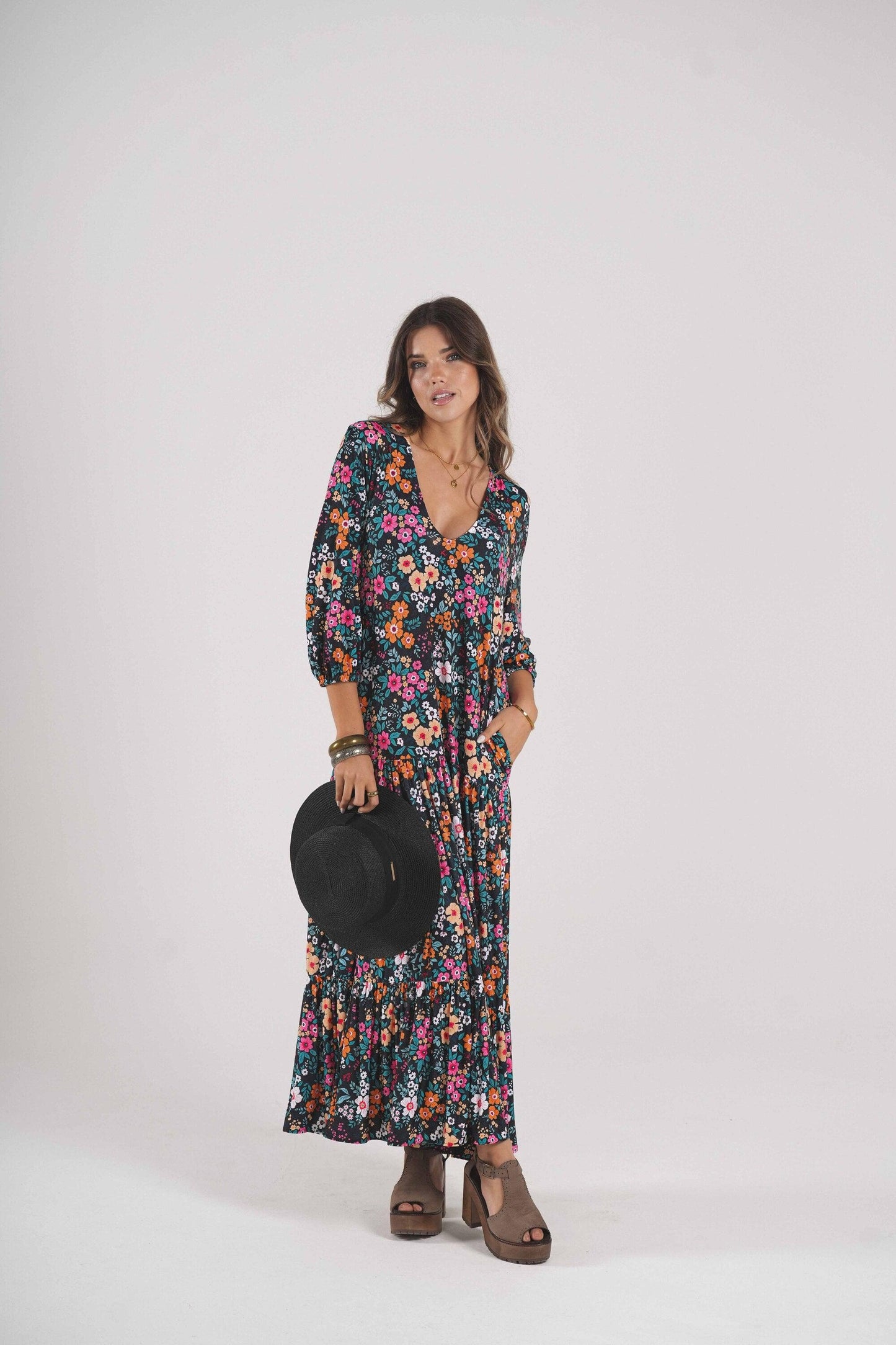 Vestido largo de punto estampado