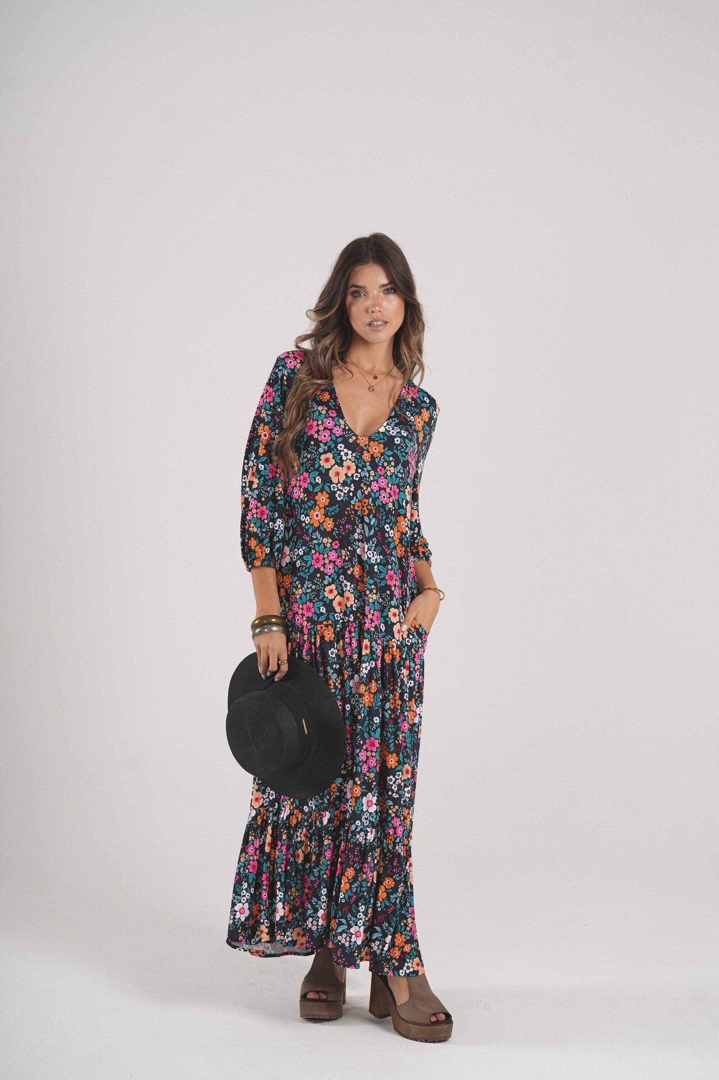 Vestido largo de punto estampado