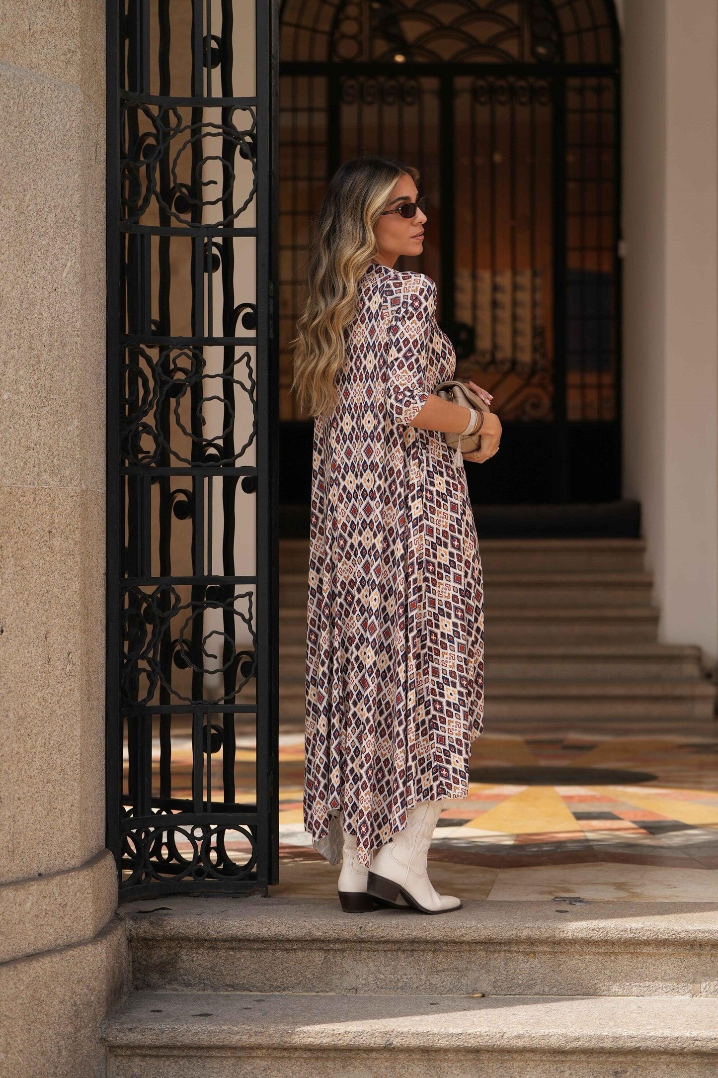 Vestido largo de punto estampado
