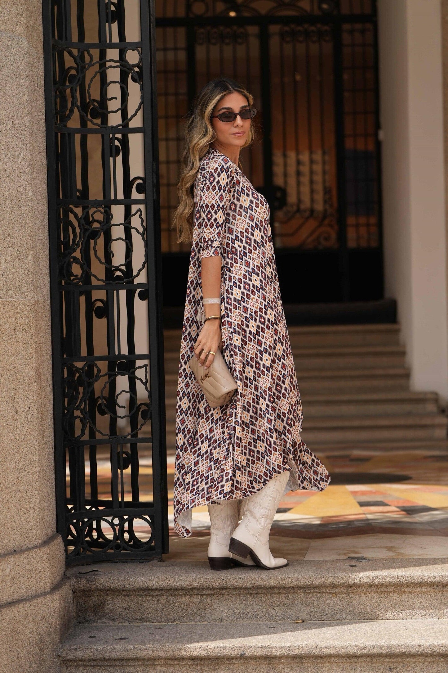 Vestido largo de punto estampado