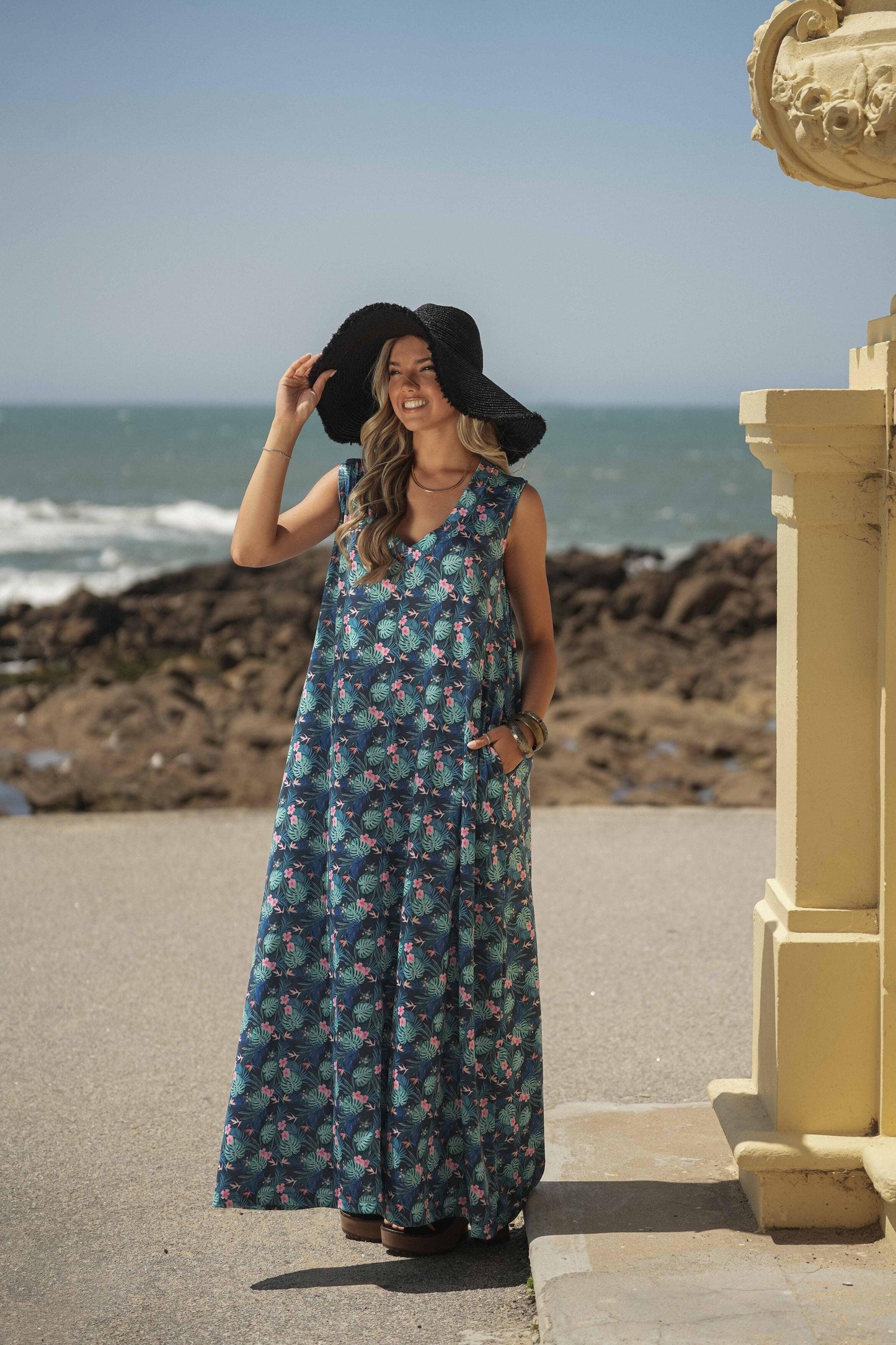 Vestido largo de punto estampado