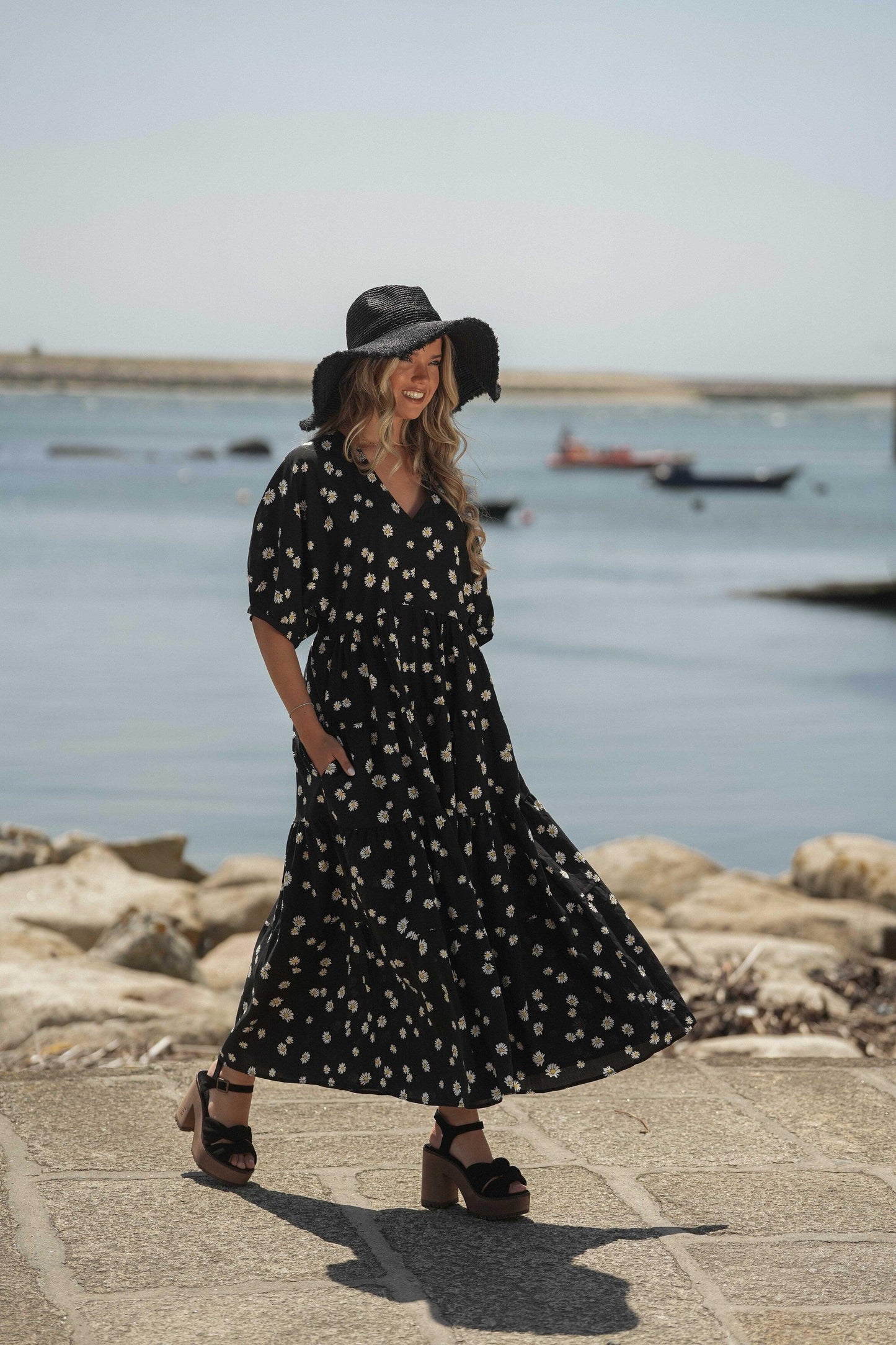 Vestido largo de viscosa estampada