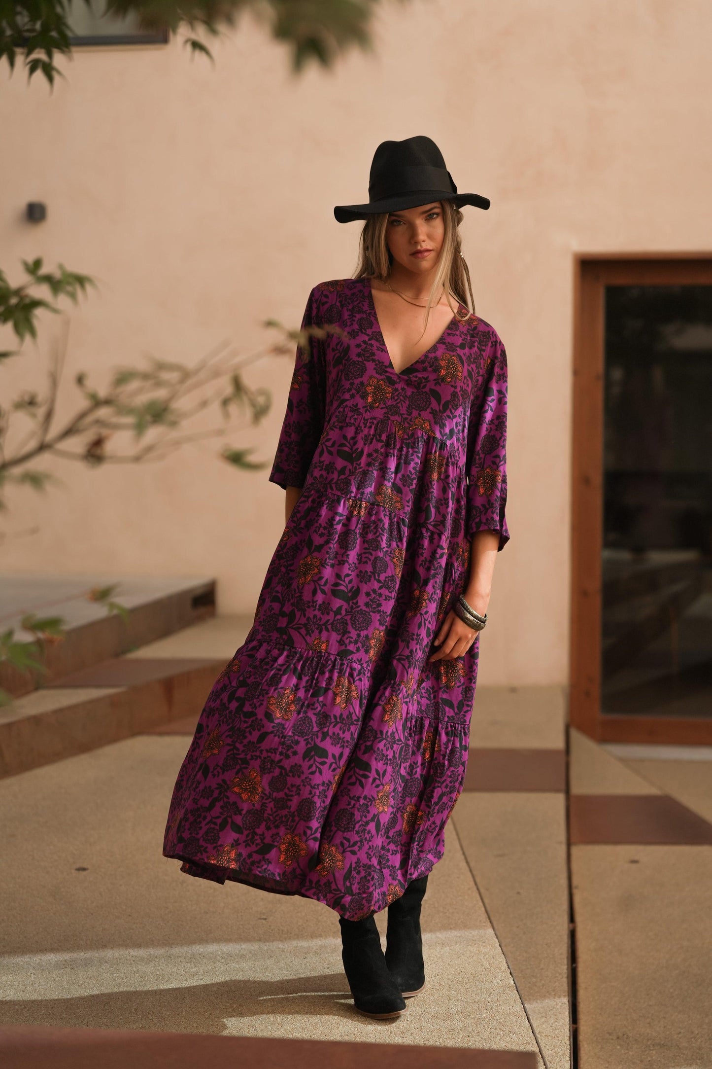 Vestido largo con estampado floral