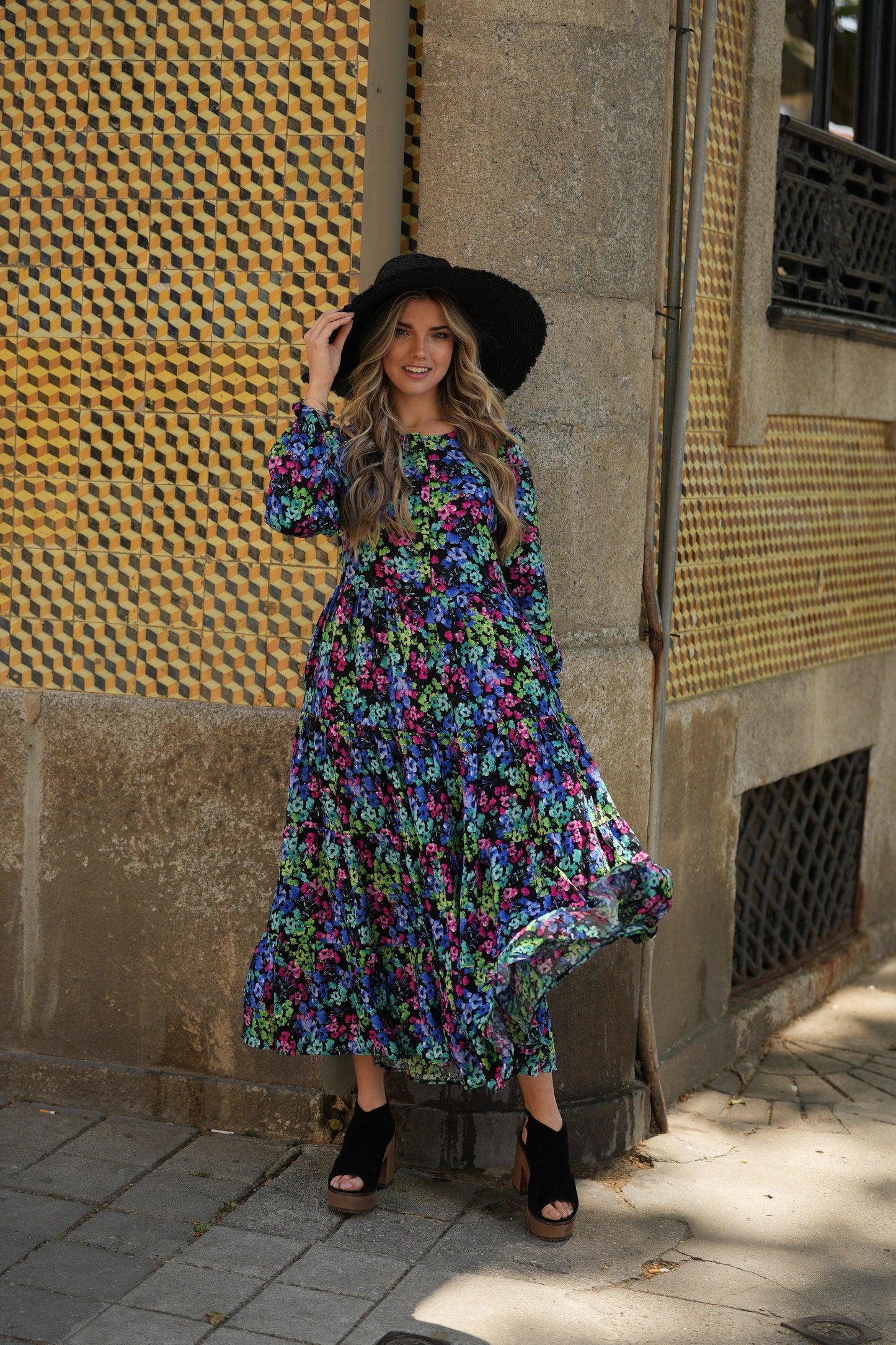 Vestido largo con estampado floral