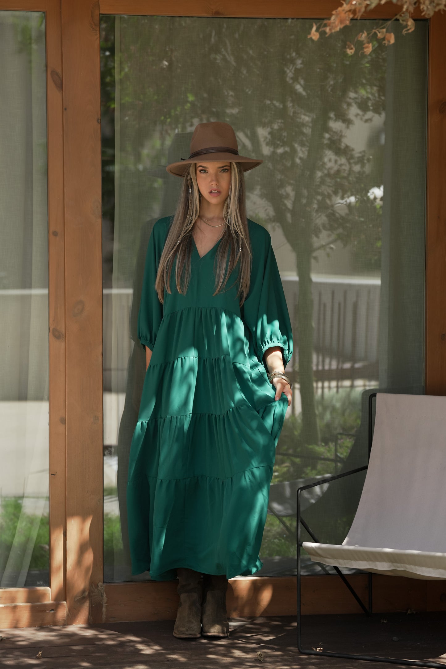 Vestido largo con volantes