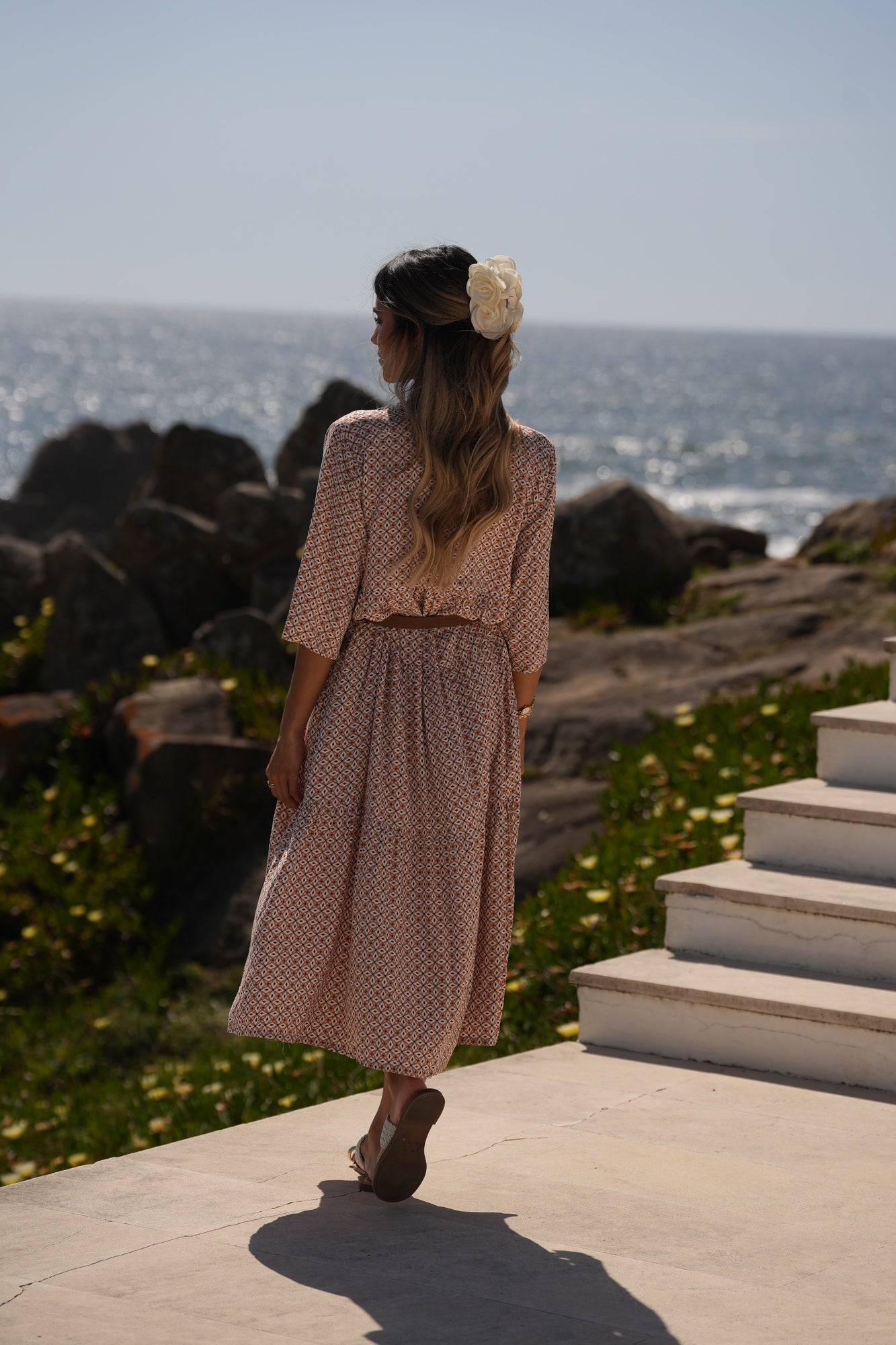 Vestido largo de viscosa estampada