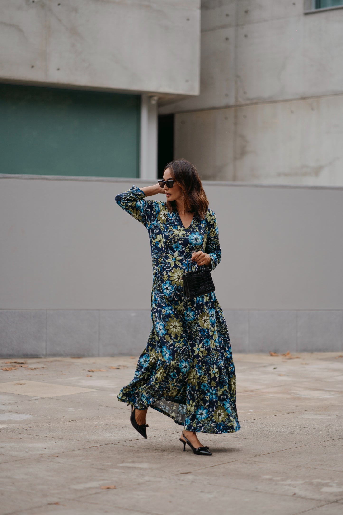 Vestido largo de punto estampado