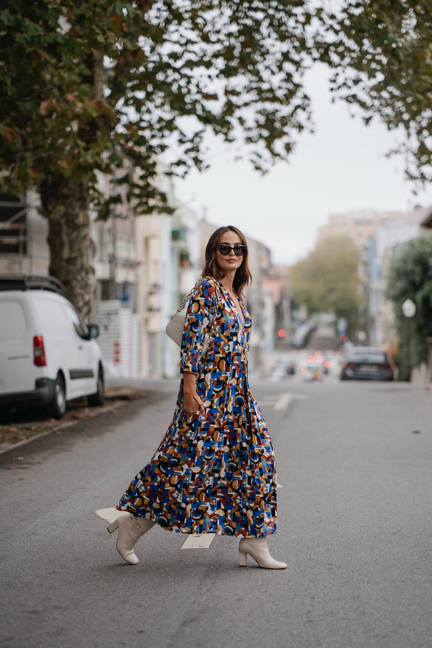 Vestido largo de punto estampado